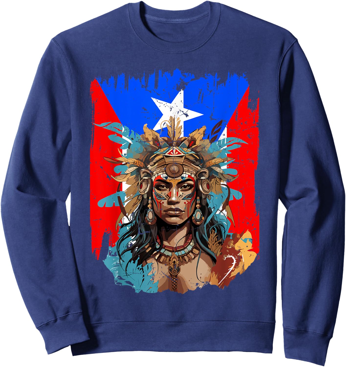 Boricua Taino Woman Puerto Rico Flag Hispanic Heritage Month Sweatshirt - Sweatshirt | Navy