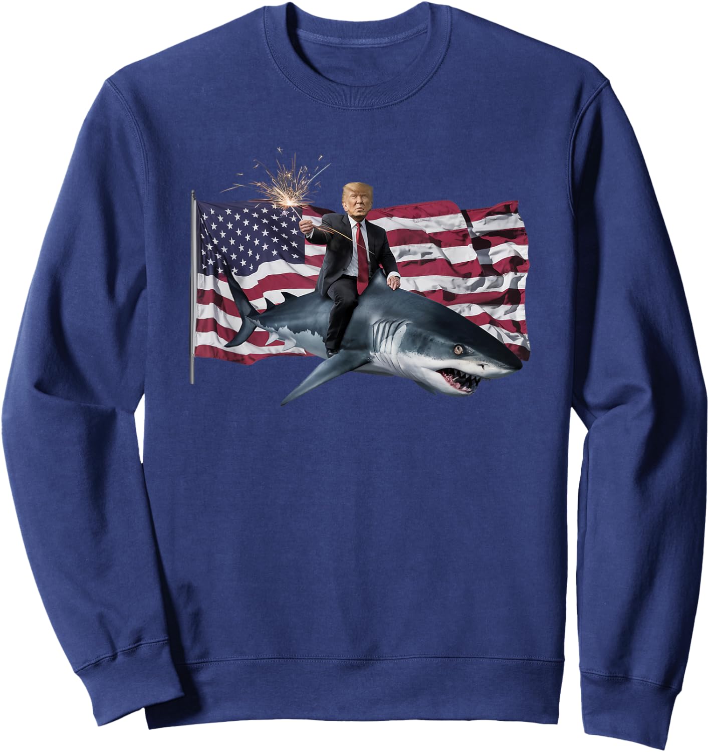 Patriotic Trump Shark American Pride USA Flag July 4th Sweatshirt - Sweatshirt | Navy