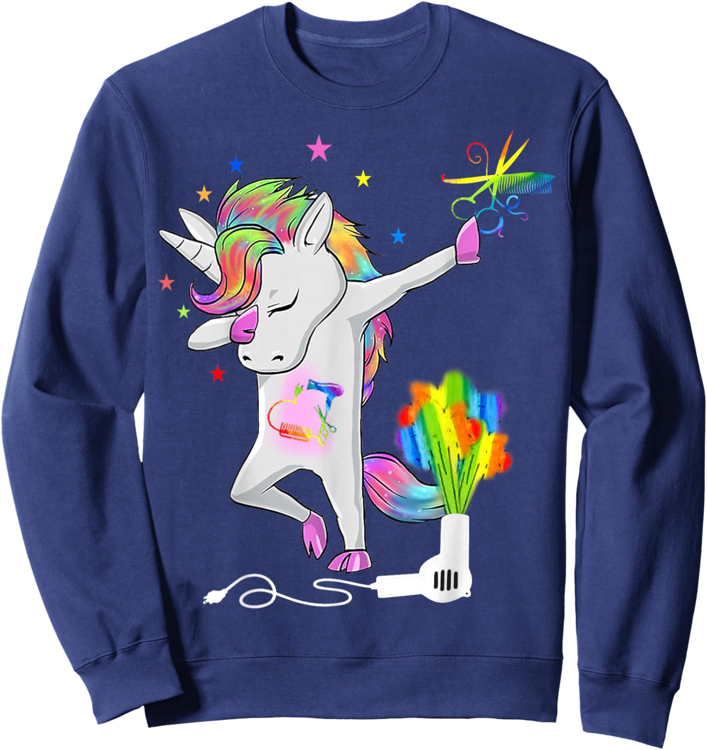Funny HairStylist T Shirt Dabbing Unicorn Cosmetologist Sweatshirt - Sweatshirt | Navy