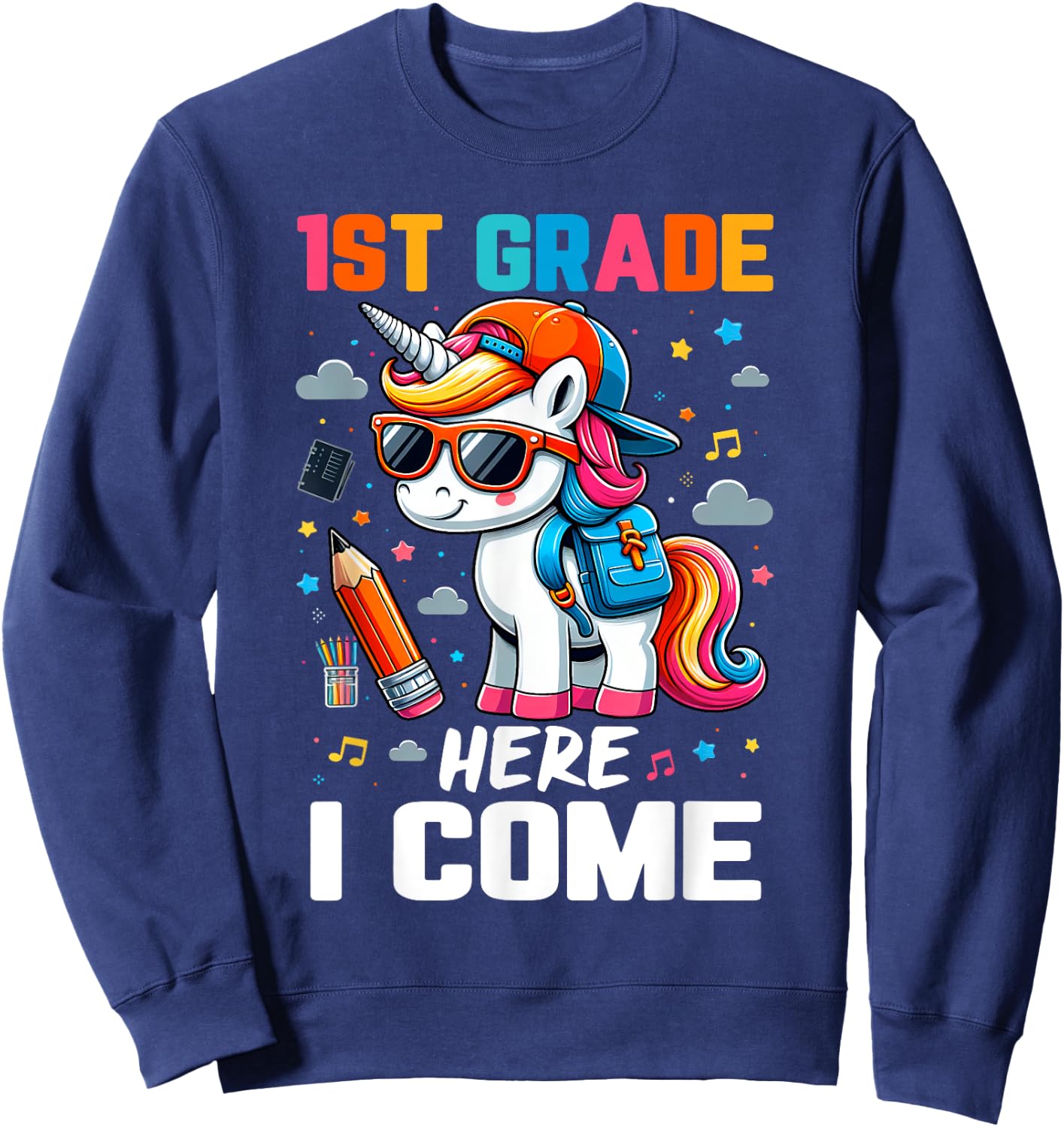 First 1st Grade Here I Come Shirt First Day Of School Girls Sweatshirt - Sweatshirt | Navy