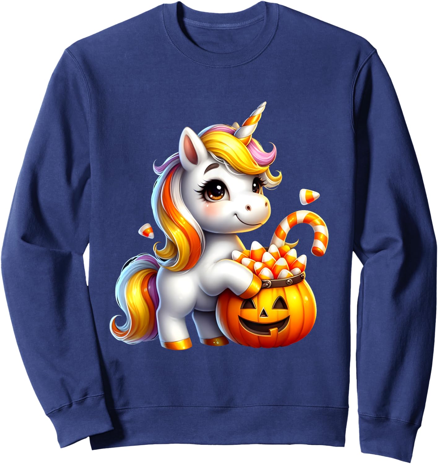 Unicorn Candy Corn Cute Halloween Unicorn Gift Kids Girls Sweatshirt - Sweatshirt | Navy