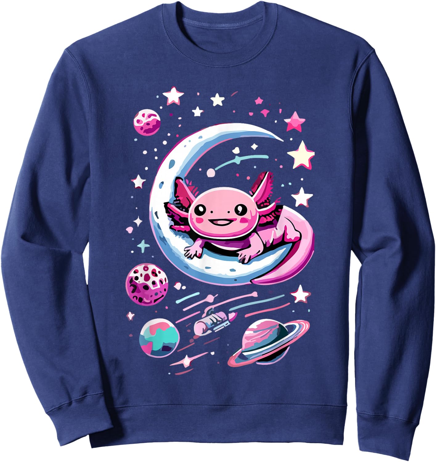 Space Adventure Kawaii Axolotl Sweatshirt - Sweatshirt | Navy