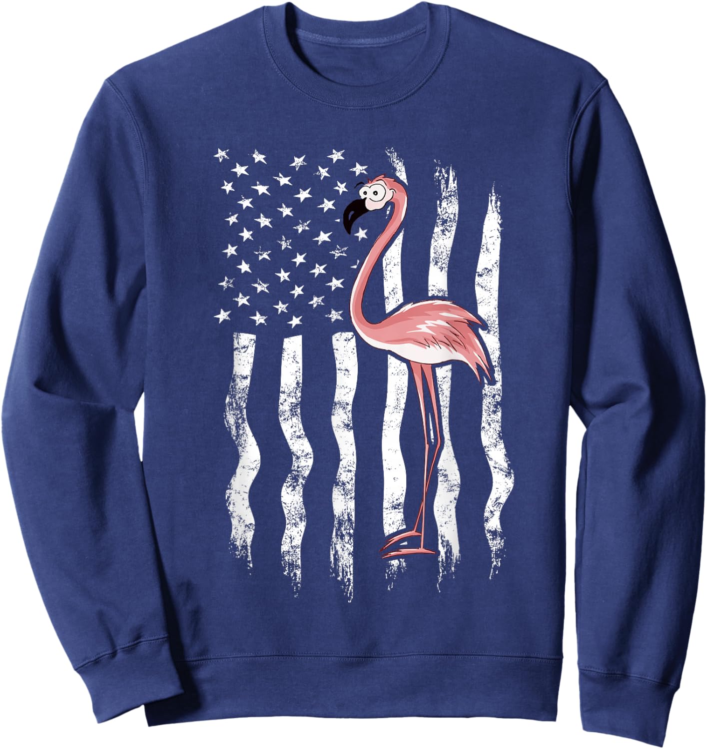 USA American Flag Funny Cute Pink Cartoon Flamingo Small Sweatshirt - Sweatshirt | Navy