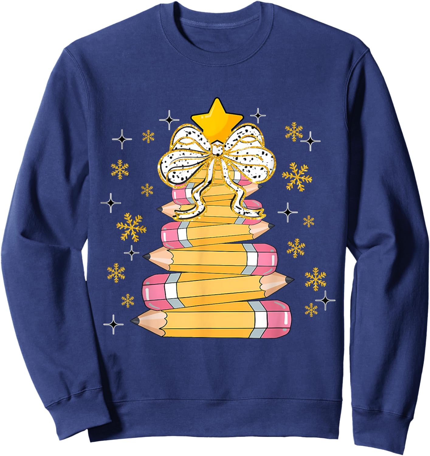 Christmas Pencil Tree Teacher Crayon Tree Light Students Sweatshirt - Sweatshirt | Navy