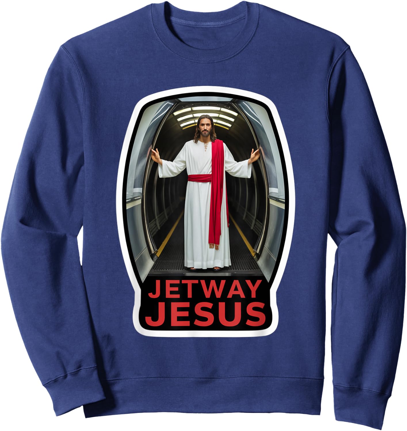 Jetway Jesus Humorous And Irreverent Travel Design Sweatshirt - Sweatshirt | Navy