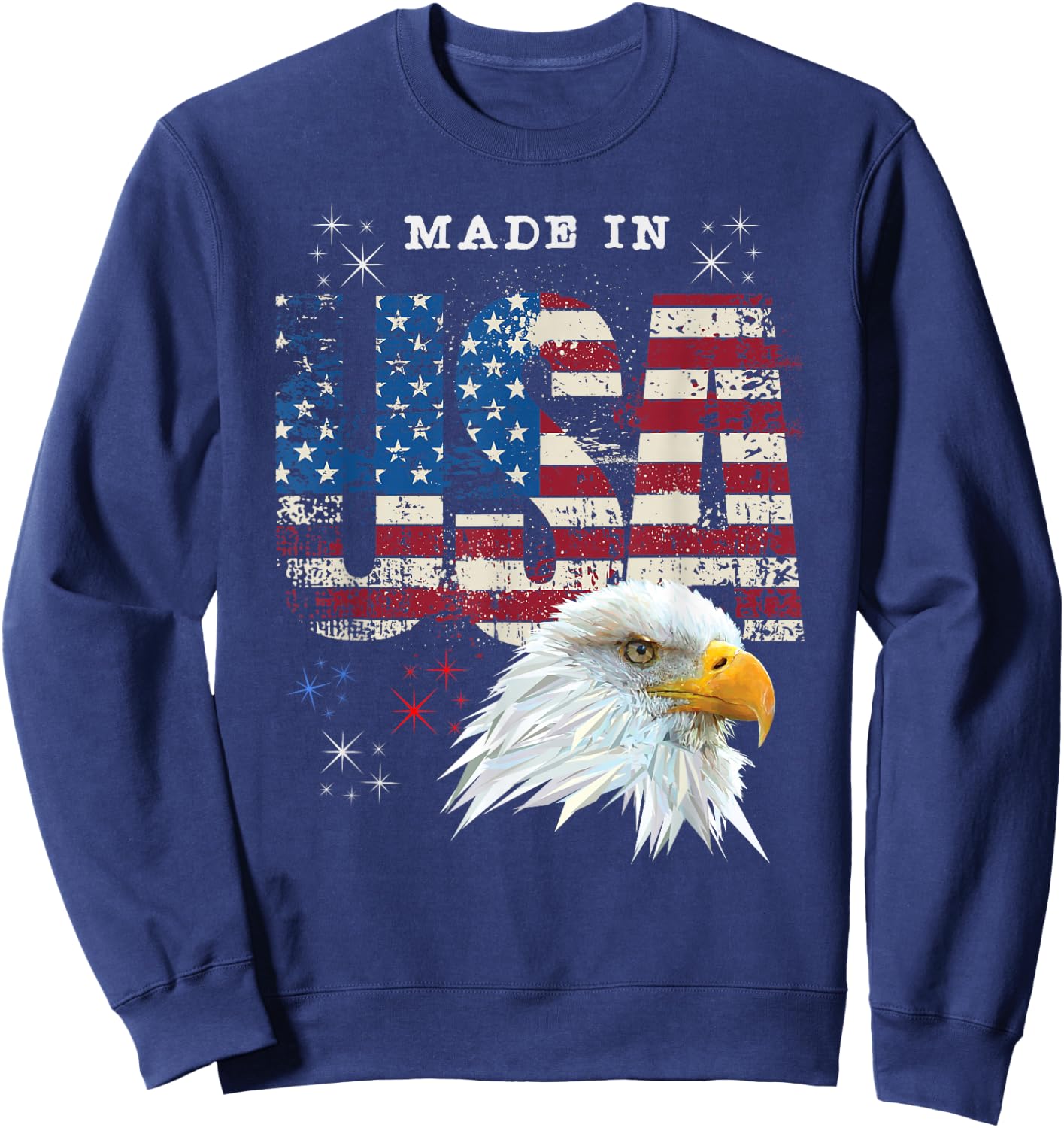 Made in USA Patriotic American Flag Bald Eagle America Sweatshirt - Sweatshirt | Navy