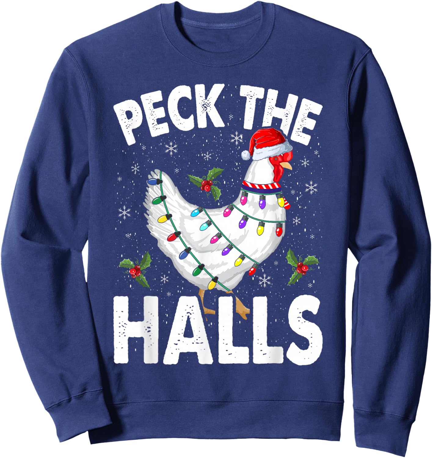 Peck the Halls | Chicken Christmas Santa Hat Sweatshirt - Sweatshirt | Navy