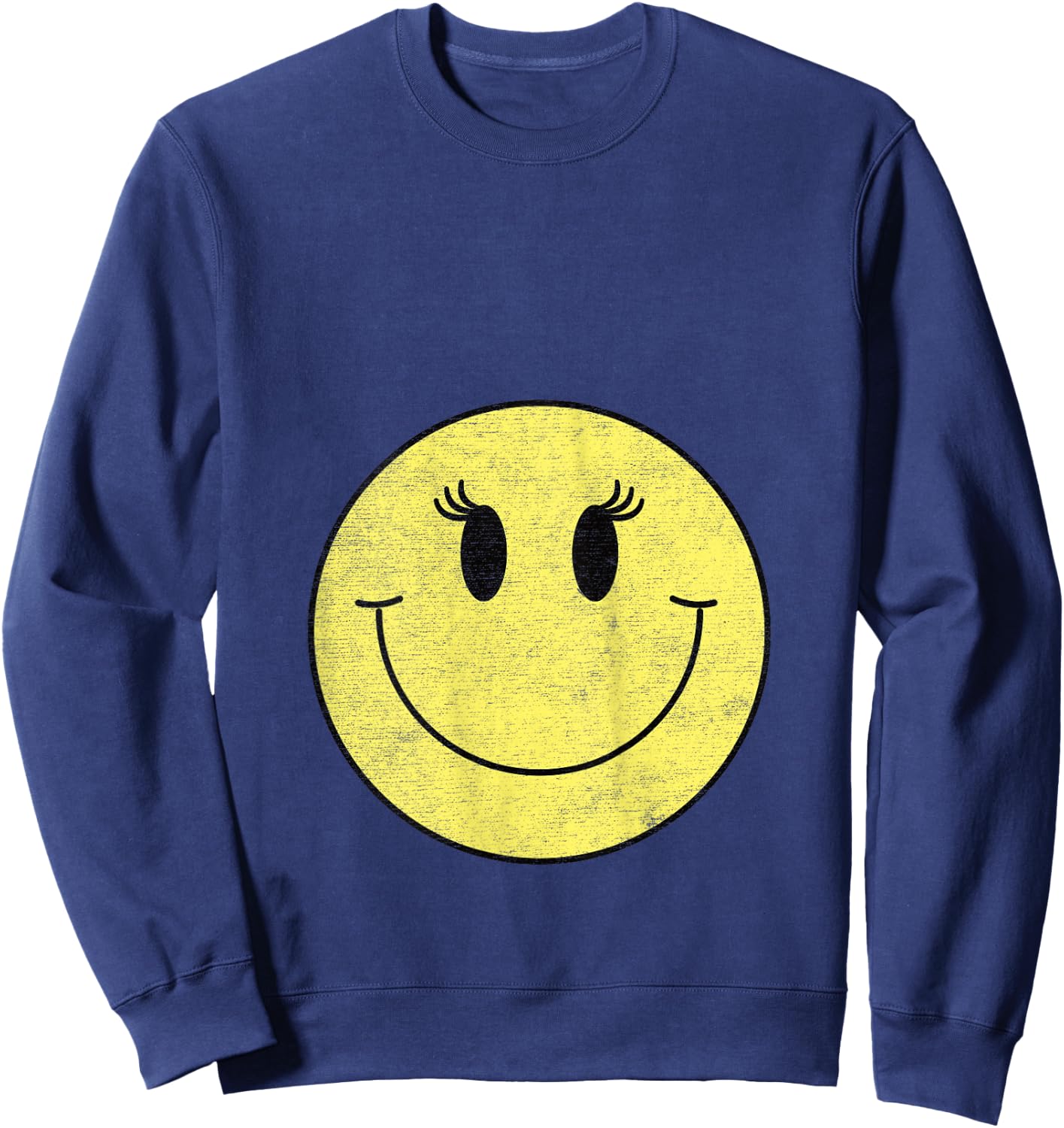 Vintage Cute Eyelashes Yellow Happy Smiling Smile Face Girl Sweatshirt - Sweatshirt | Navy