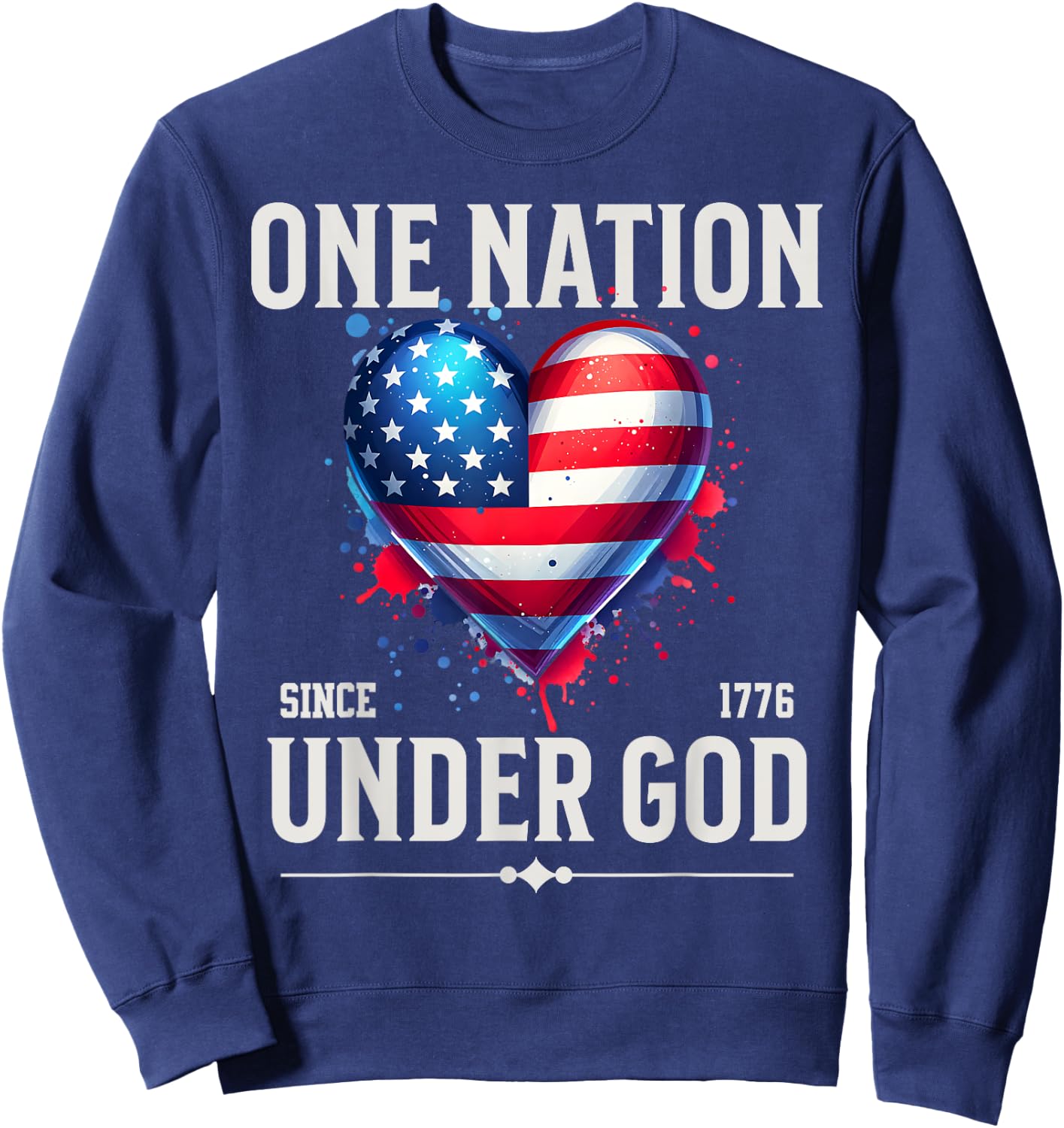 One Nation Under God Heart Flag Patriotic Christian Sweatshirt - Sweatshirt | Navy