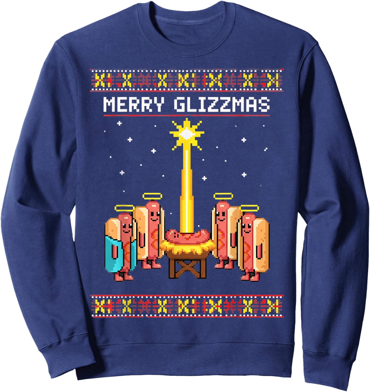 Dog Merry Glizzmas Retro Hotdog Squad Pixel Art Sweatshirt - Sweatshirt | Navy