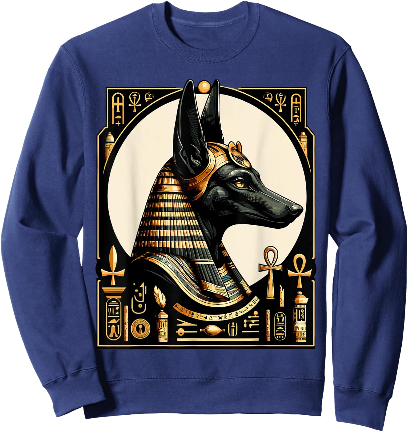 Streetwear 80s 90s Egypt retro Egyptian God Anubis Sweatshirt - Sweatshirt | Navy