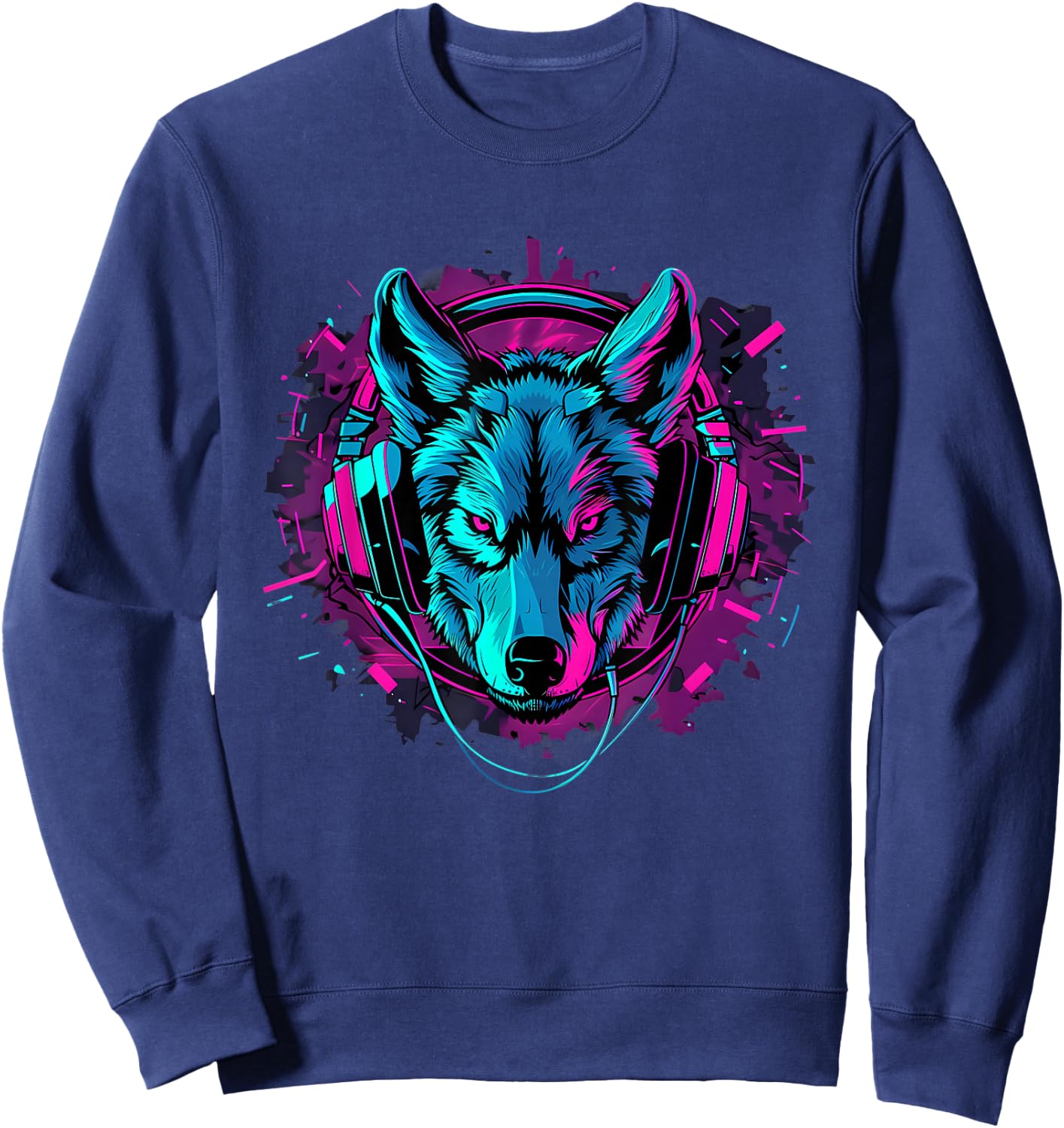 DJ Wolf Beatmaker Artwork Techno Music Headphones EDM Sweatshirt - Sweatshirt | Navy