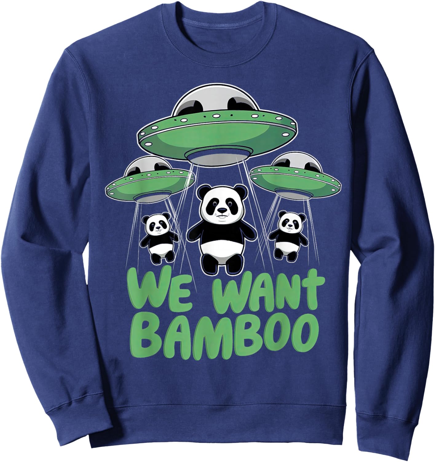 We Want Bamboo UFO Panda Alien Space Pandas Sweatshirt - Sweatshirt | Navy