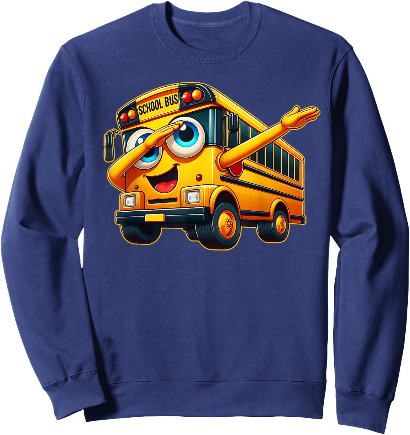 Funny Dabbing Yellow School Bus Graphic Gifts Kids Boys Sweatshirt - Sweatshirt | Navy
