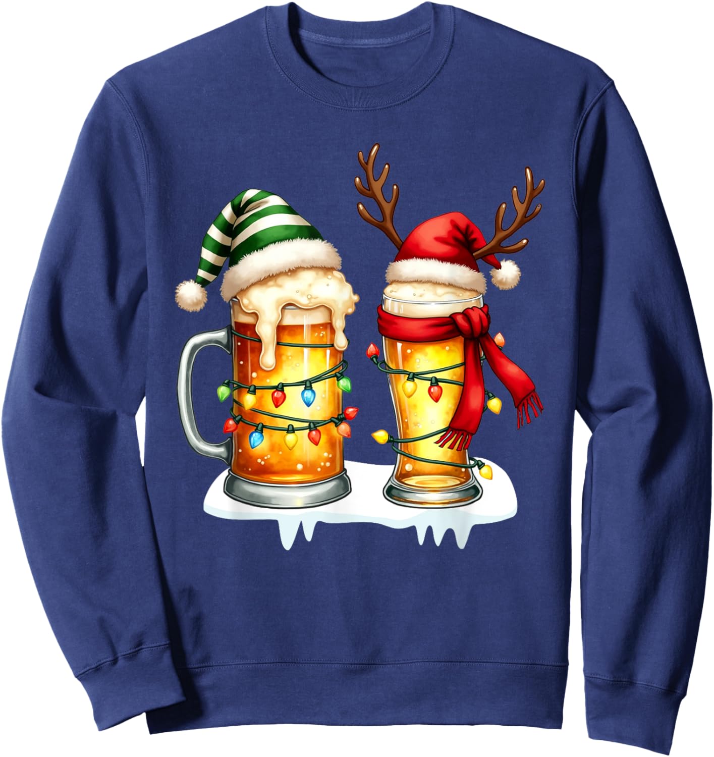 Christmas Pajamas Beer Mug Beer Glasses Beer Costume Santa Sweatshirt - Sweatshirt | Navy