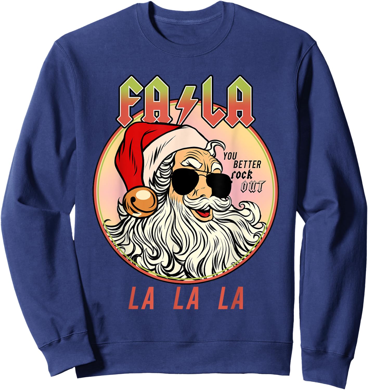 Rockstar Santa Clause Holiday Jingle Bell Rock and Roll Sweatshirt - Sweatshirt | Navy