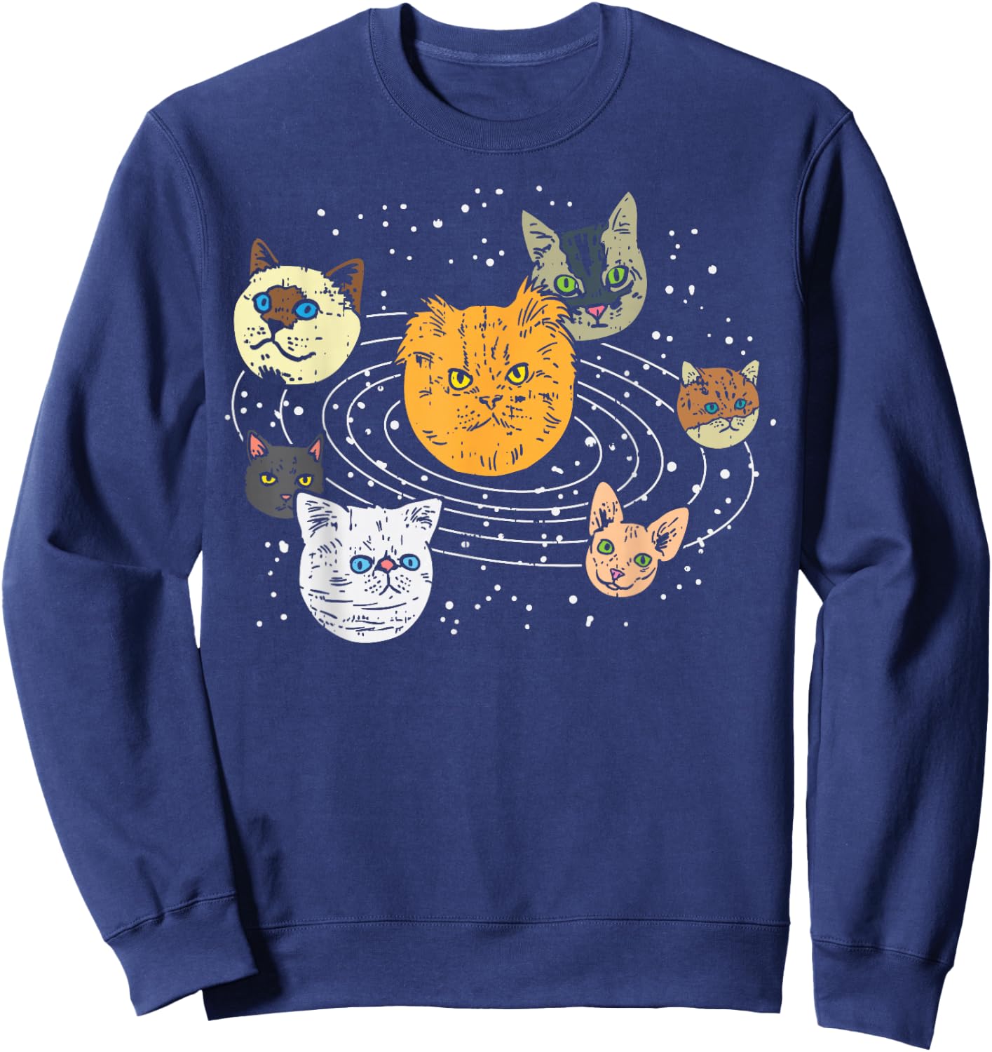 Cat Faces Planets Solar System Space Animals Pet Lover Gift Sweatshirt - Sweatshirt | Navy