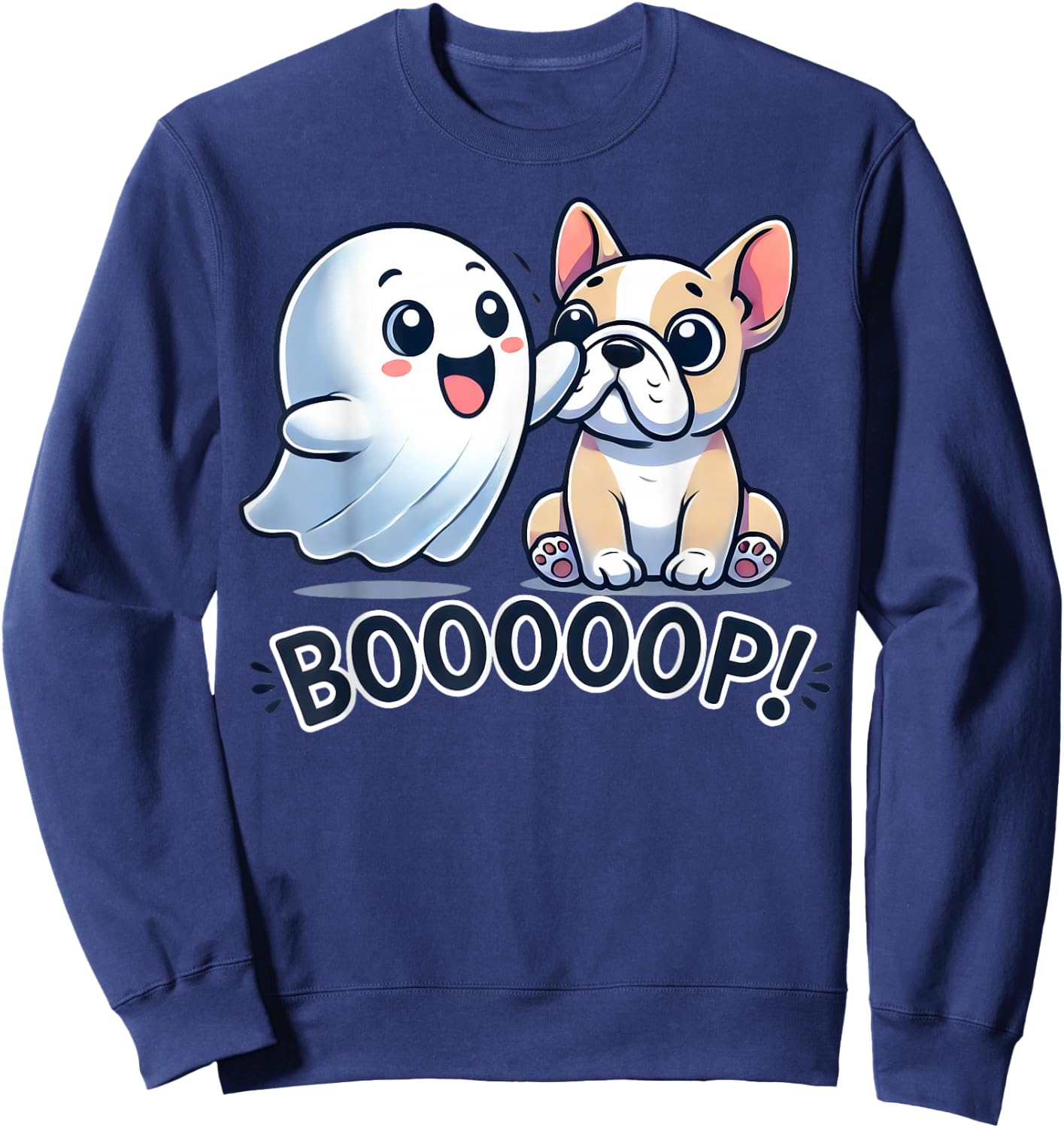 Funny Halloween Ghost French Bulldog Boop Easy Lazy Costume Men Women Kids Sweatshirt - Sweatshirt | Navy