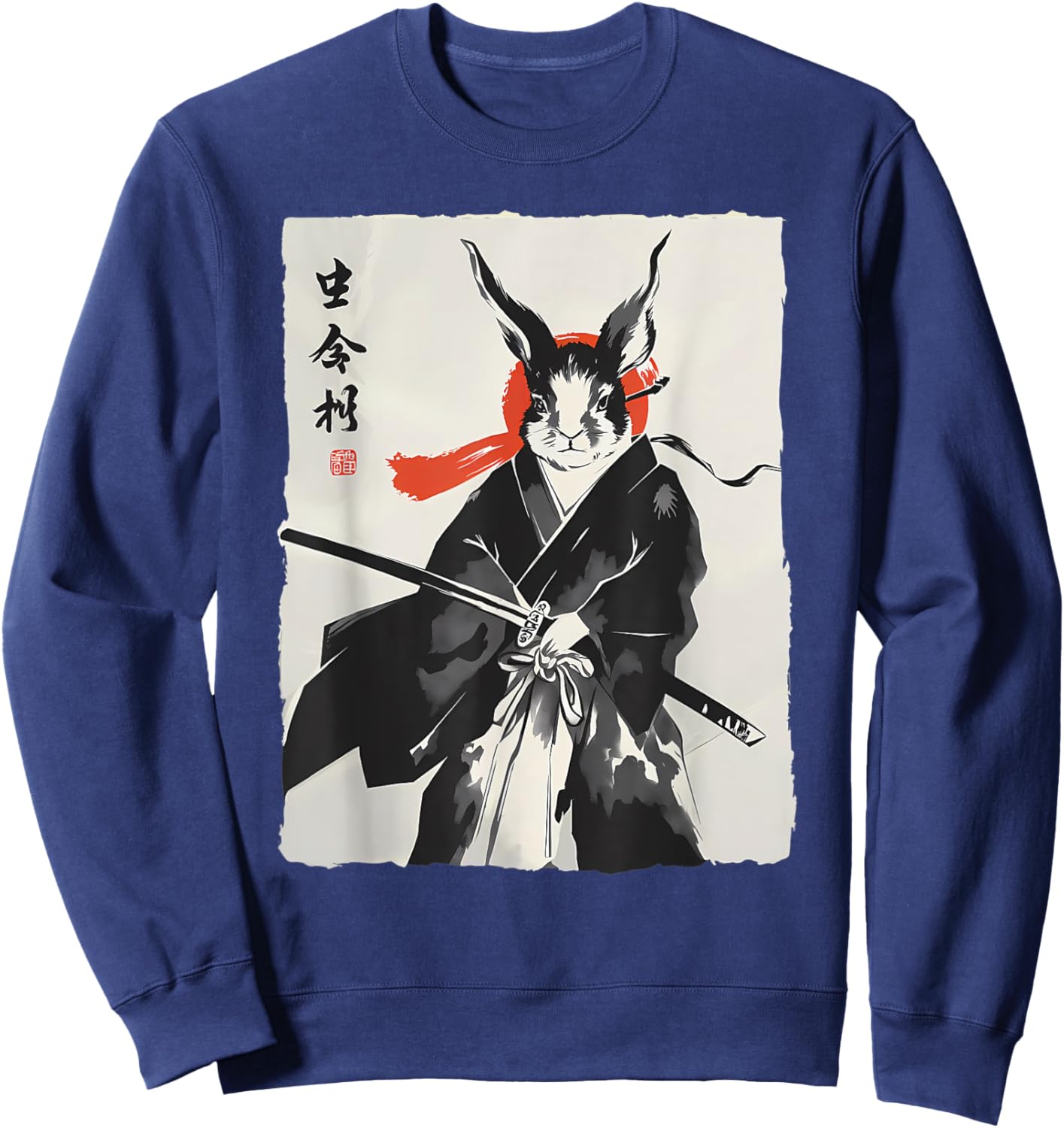 Samurai Rabbit Ronin Ukiyo Ink Warrior Japanese Rabbit Art Sweatshirt - Sweatshirt | Navy