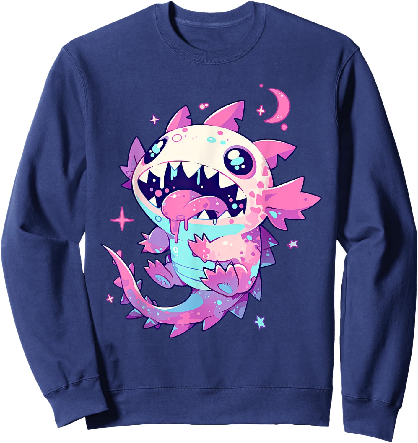 Kawaii Pastel Goth Creepy Cute Pink Zombie Axolotl Sweatshirt - Sweatshirt | Navy