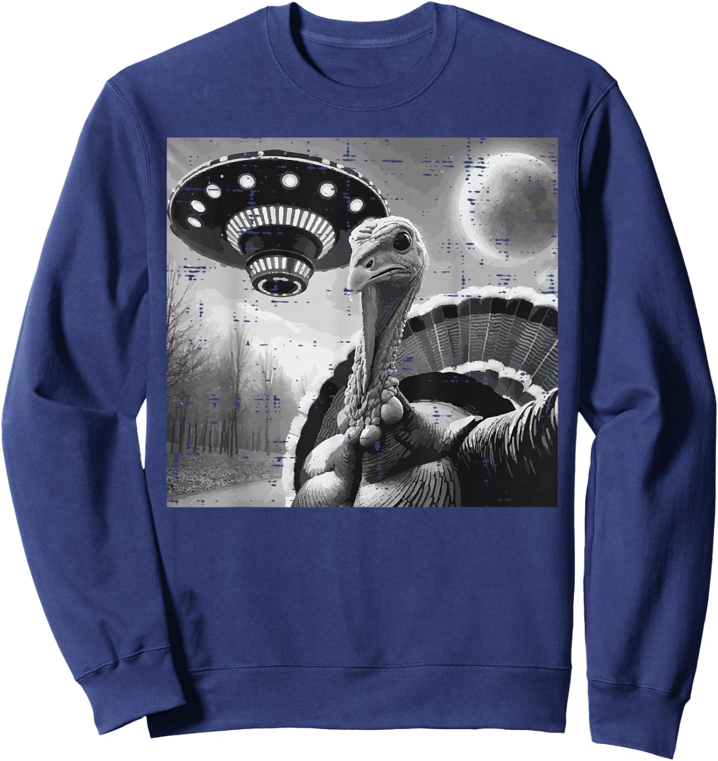 Thanksgiving Turkey UFO Selfie Funny Alien Men Women Kids Sweatshirt - Sweatshirt | Navy