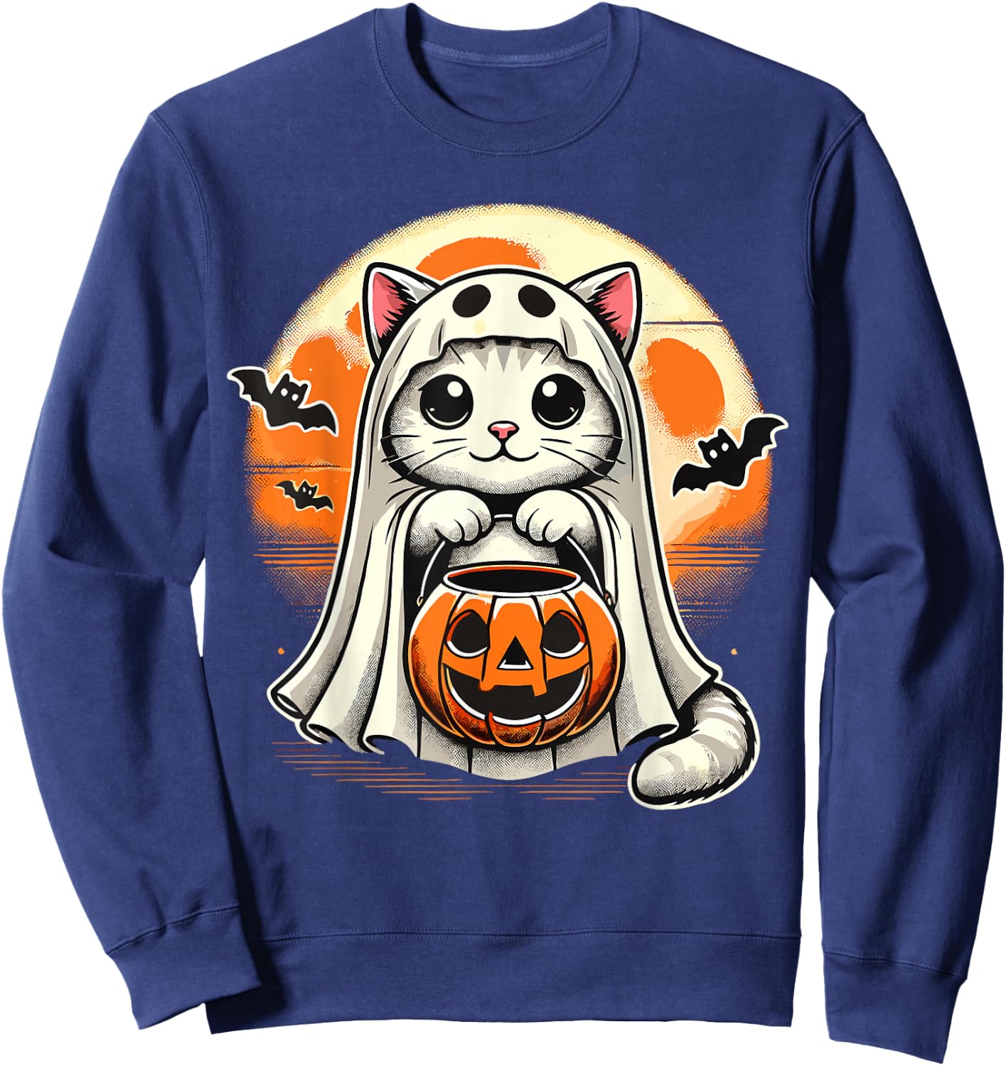 Cat Ghost Halloween Funny Cat Sweatshirt - Sweatshirt | Navy