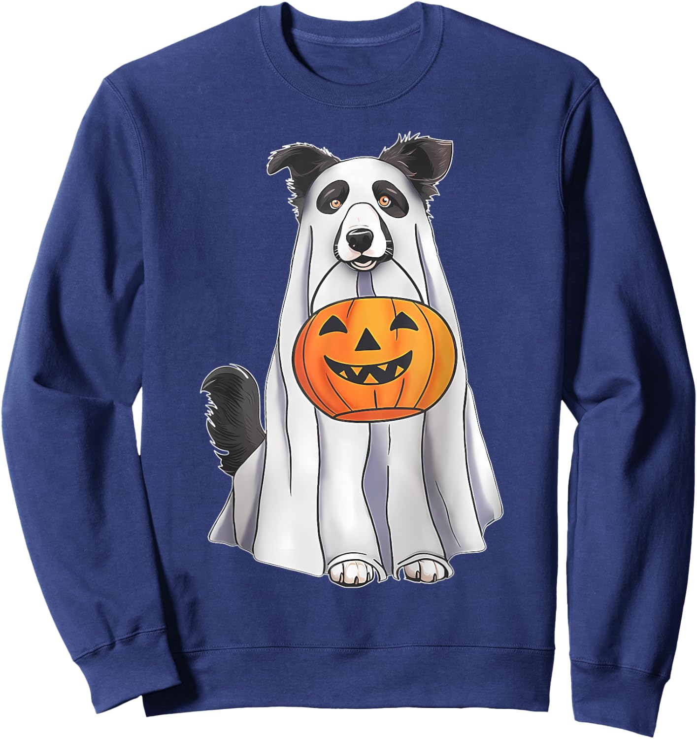 Border Collie Ghost Pumpkin Halloween Costume Fall Sweatshirt - Sweatshirt | Navy