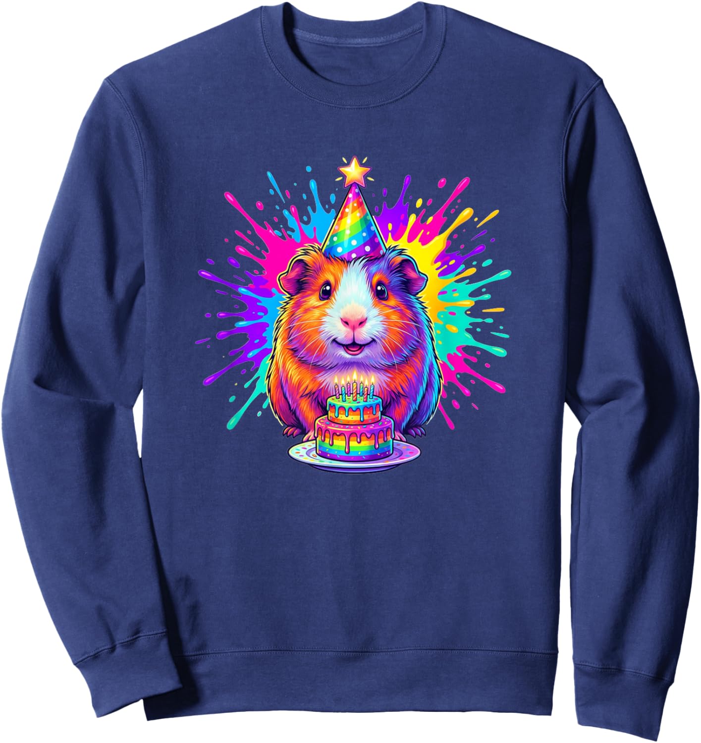 Happy Birthday Guinea Pig Rainbow Cake Party Hat Sweatshirt - Sweatshirt | Navy