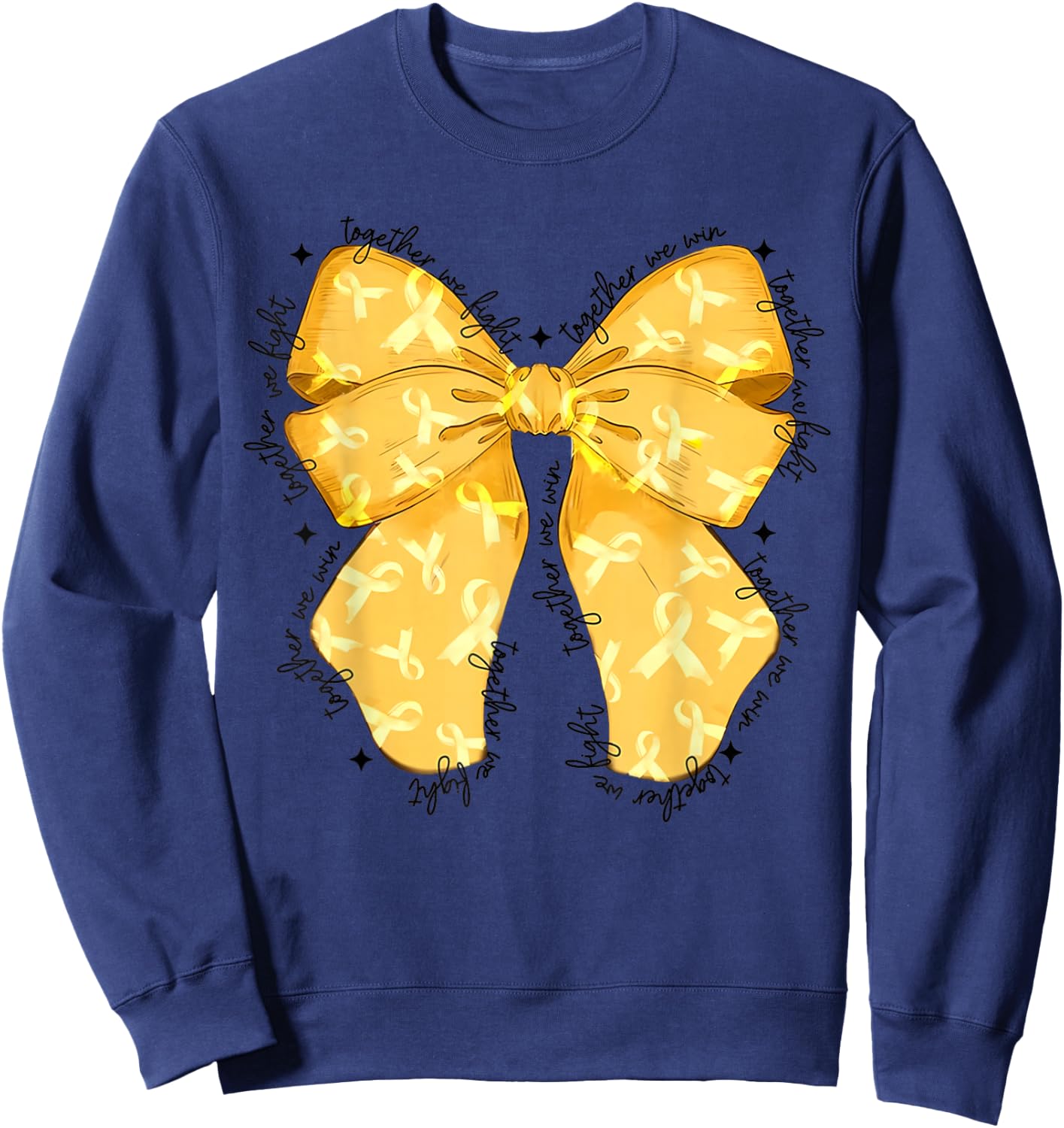 Cute Coquette Bow Together We Fight We Win Childhood Cancer Sweatshirt - Sweatshirt | Navy