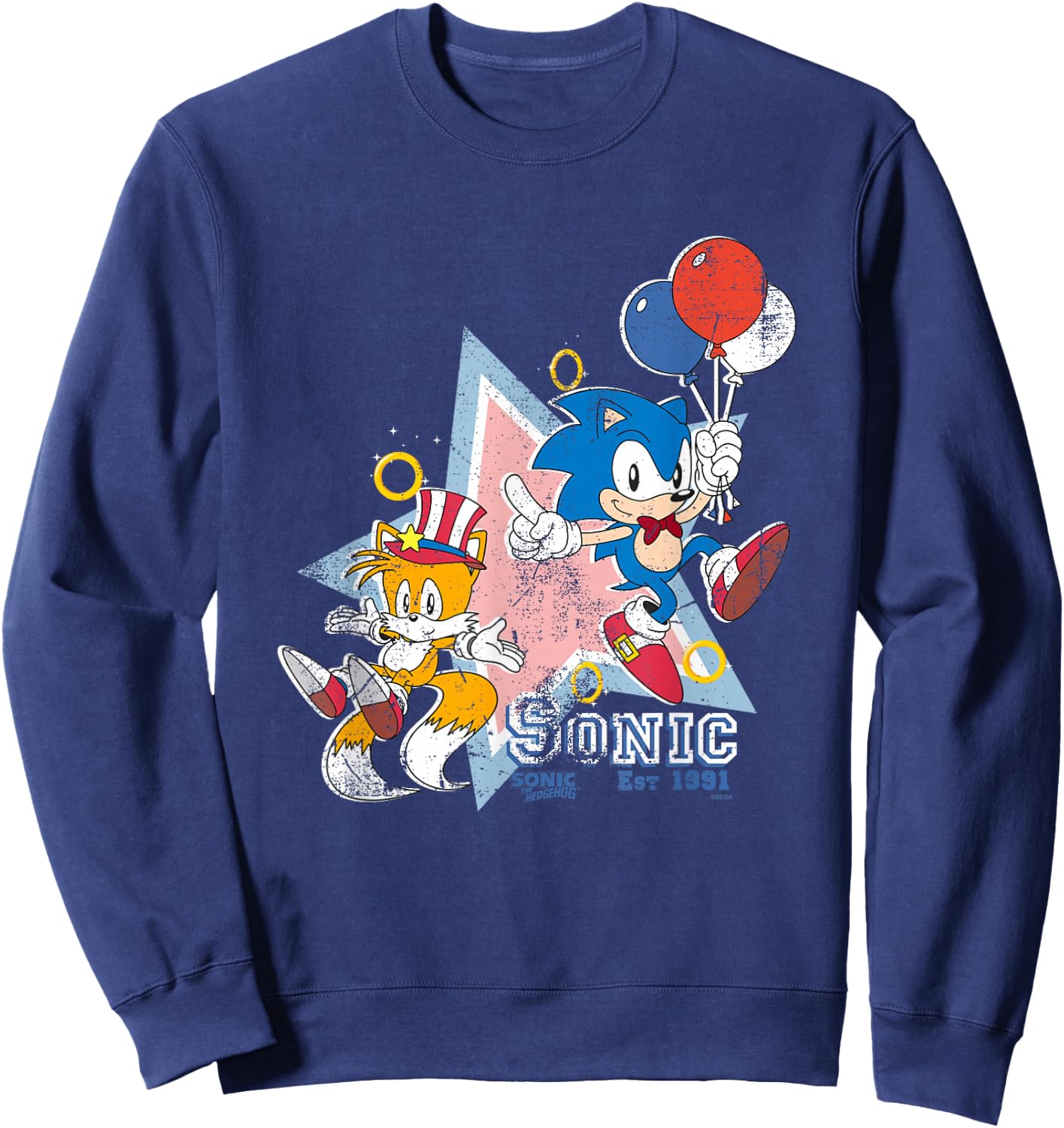 Sonic The Hedgehog Americana Sonic & Tails Celebration Retro Sweatshirt - Sweatshirt | Navy