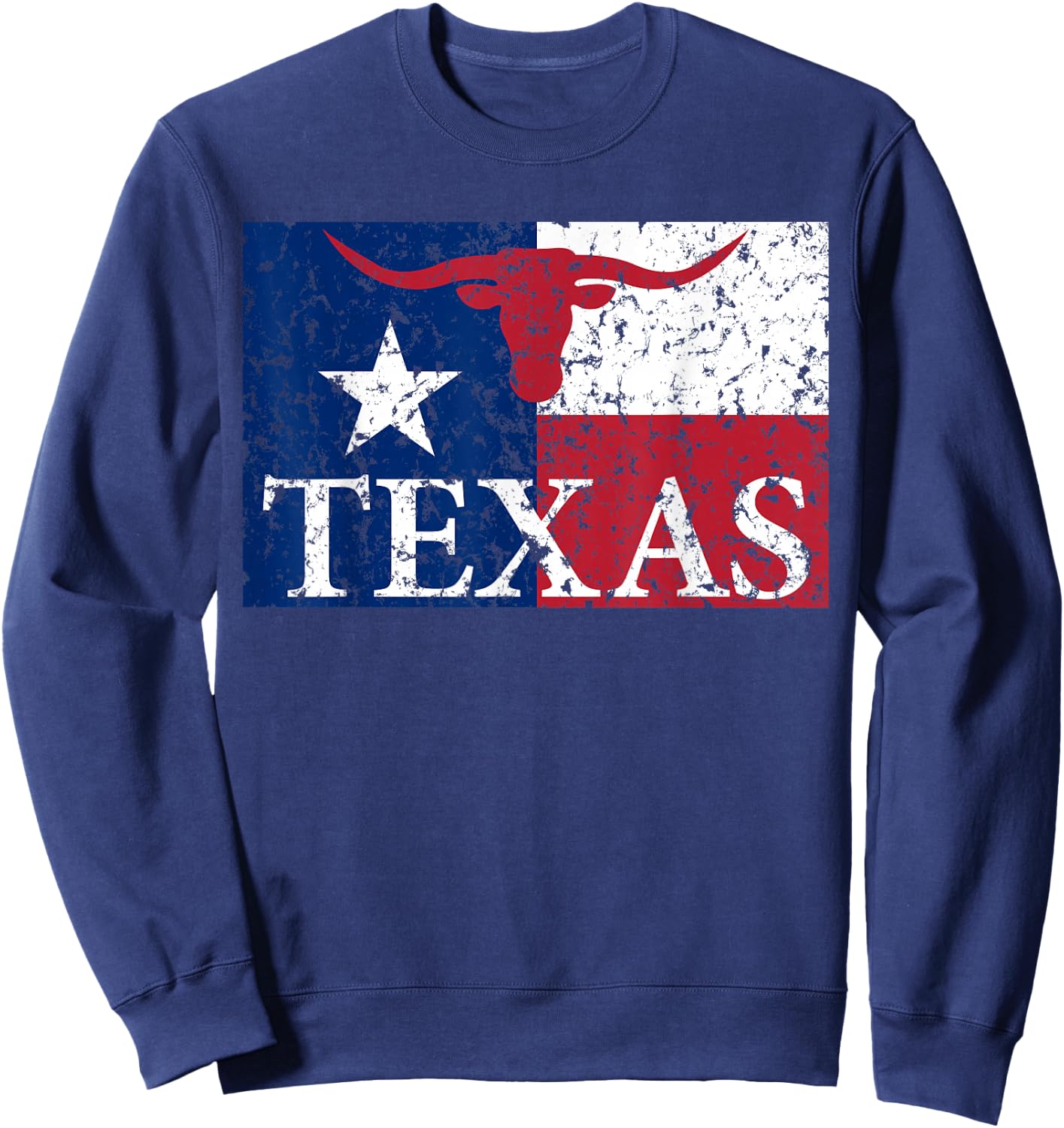 I Love Texas Longhorn Faded Grunge TX Flag Sweatshirt - Sweatshirt | Navy