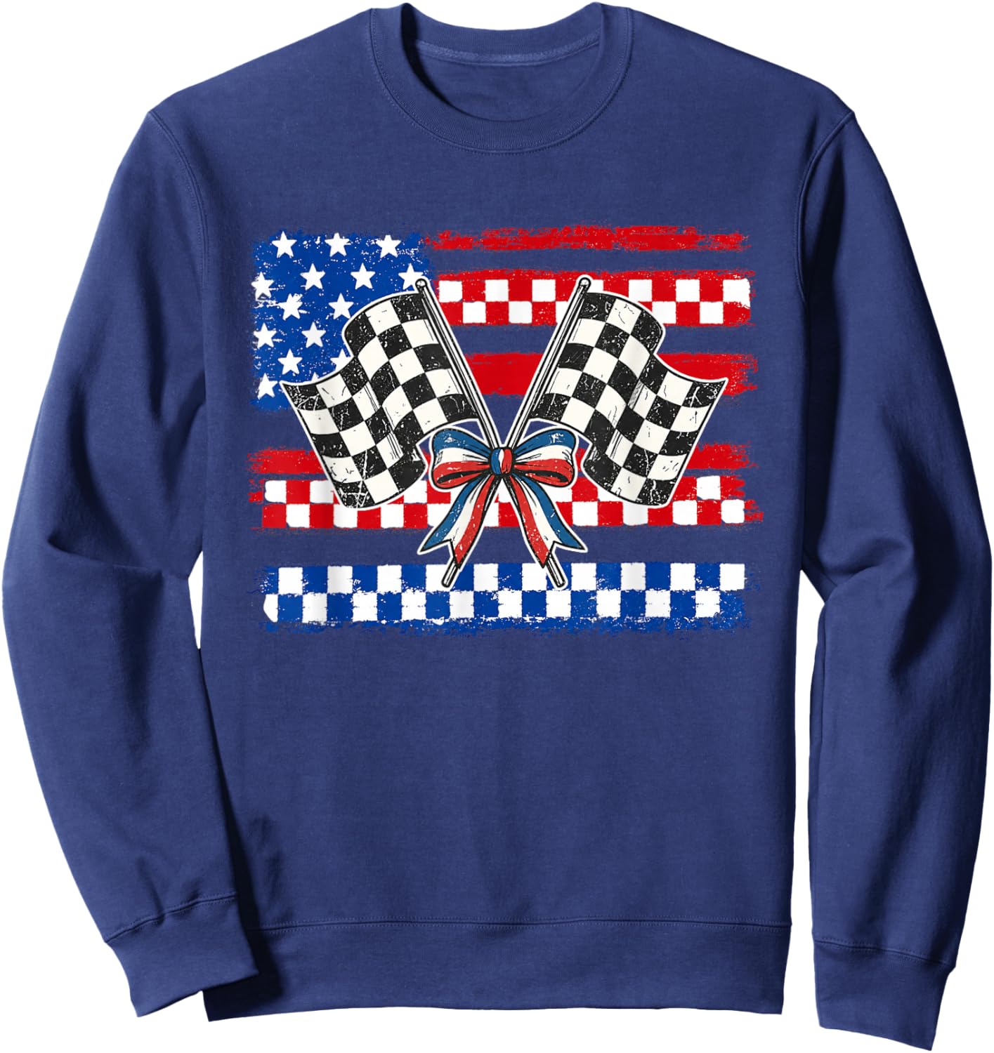 Patriotic Racing Flags Shirt Checkered Flag USA Race Day Sweatshirt - Sweatshirt | Navy
