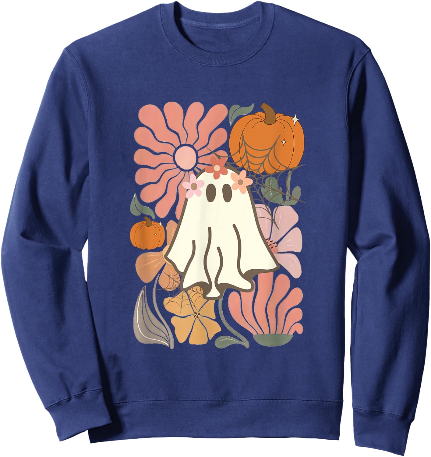 Boho Floral Fall Boho Ghost Cute Halloween girl Sweatshirt - Sweatshirt | Navy