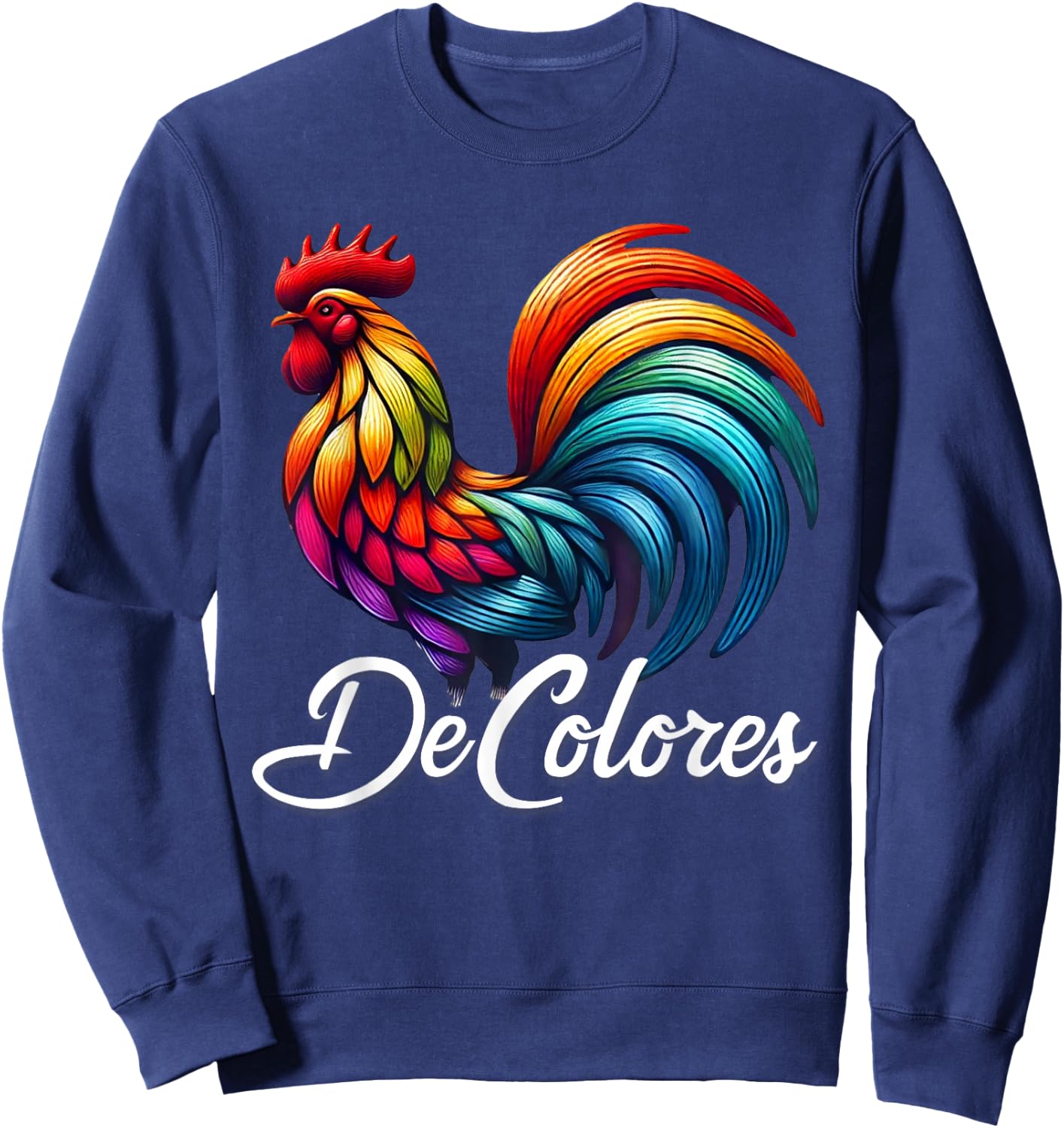 DeColores Cursillo Rainbow Rooster Catholic Sweatshirt - Sweatshirt | Navy
