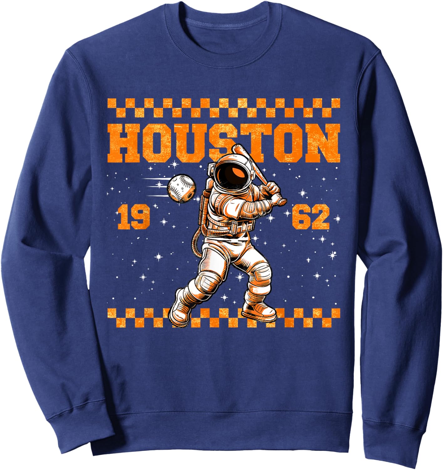 Graphic Colorful Houston Personalized Name Cute Astronaut Sweatshirt - Sweatshirt | Navy