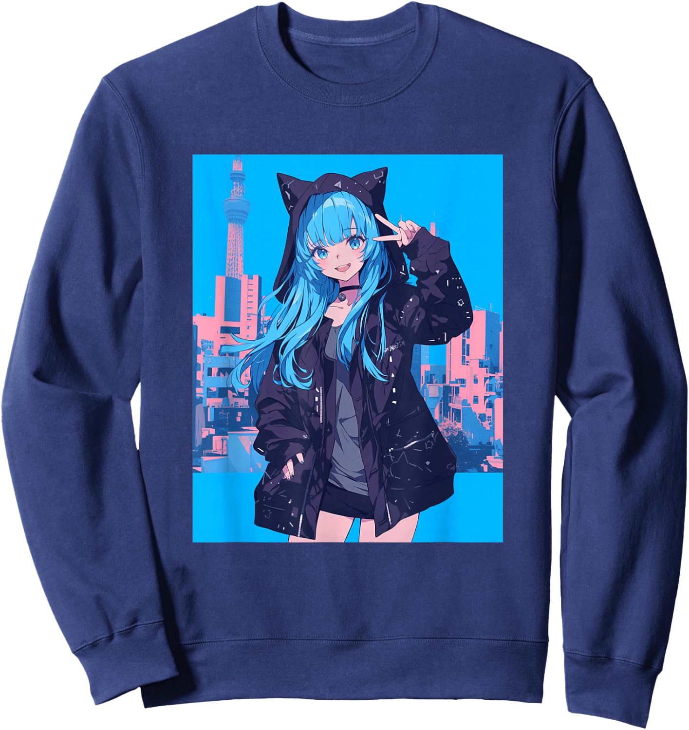 Japanese Anime Girl Sweatshirt - Sweatshirt | Navy