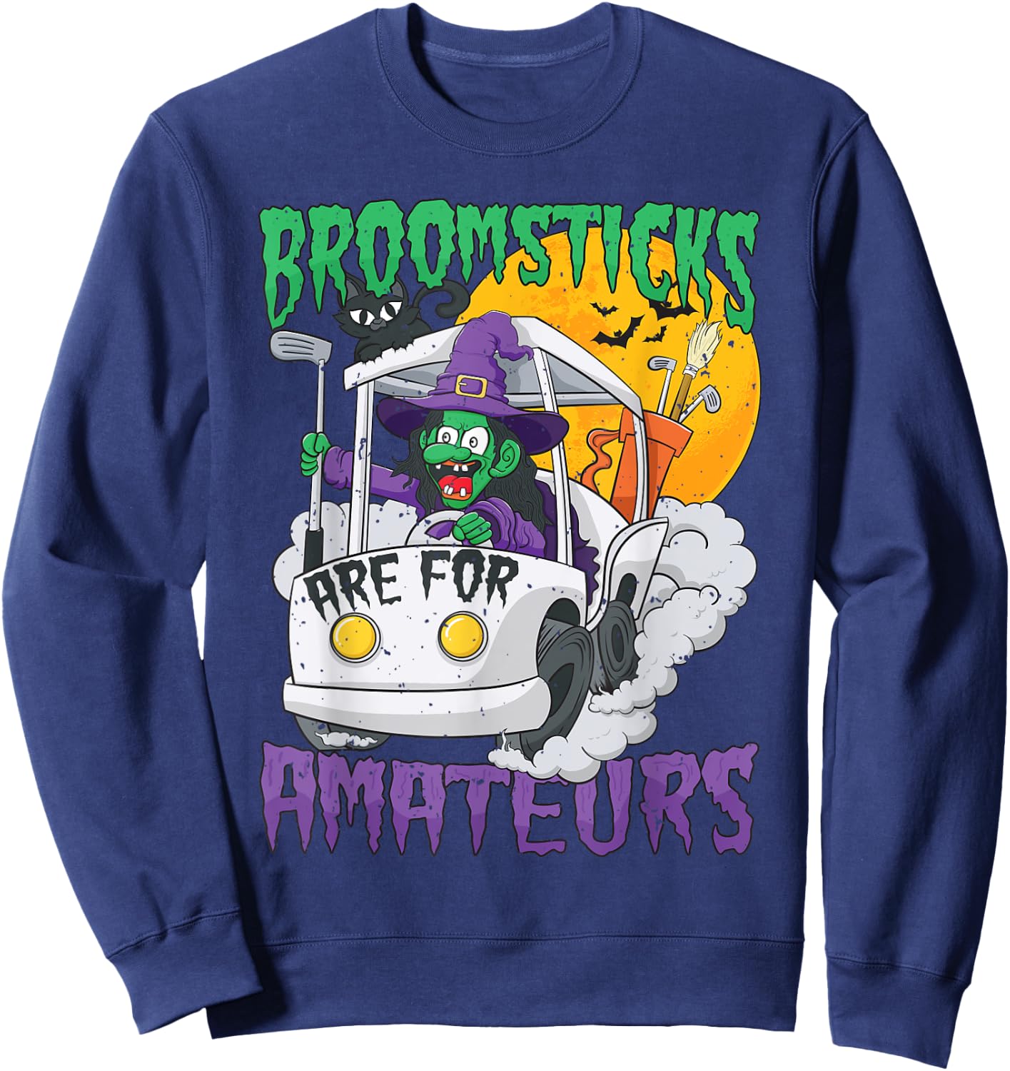 Witch Riding A Golf Cart Funny Halloween Sweatshirt - Sweatshirt | Navy
