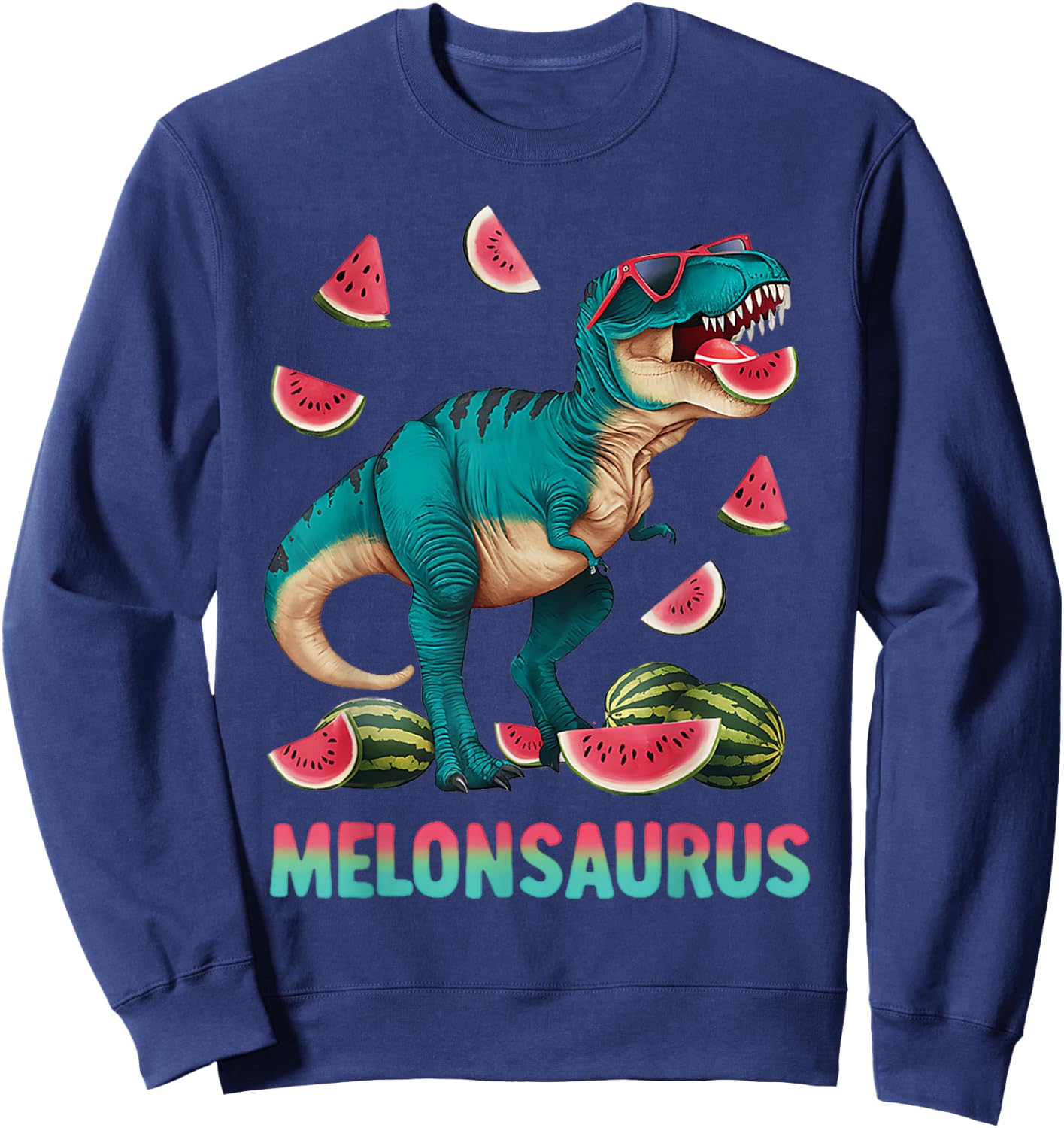 Funny Melonsaurus Watermelon Dinosaur T Rex Summer Vacation Sweatshirt - Sweatshirt | Navy