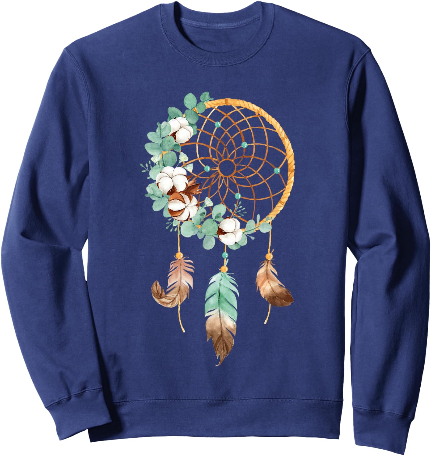 Floral Boho Watercolor Dream Catcher Bohemian Dream Catcher Sweatshirt - Sweatshirt | Navy
