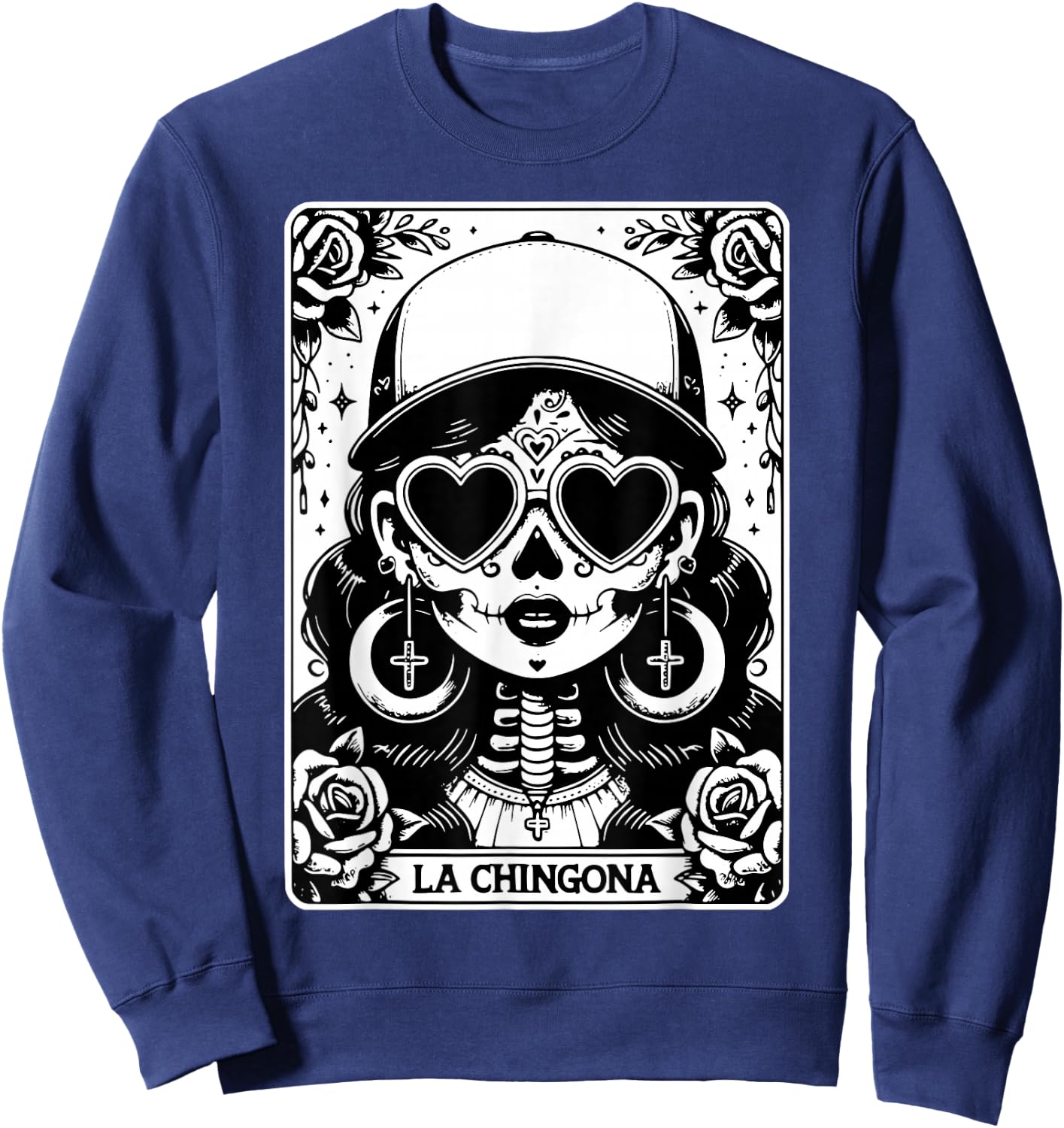 Retro La Chingona Tarot Card Mexican Skeleton Women Sweatshirt - Sweatshirt | Navy