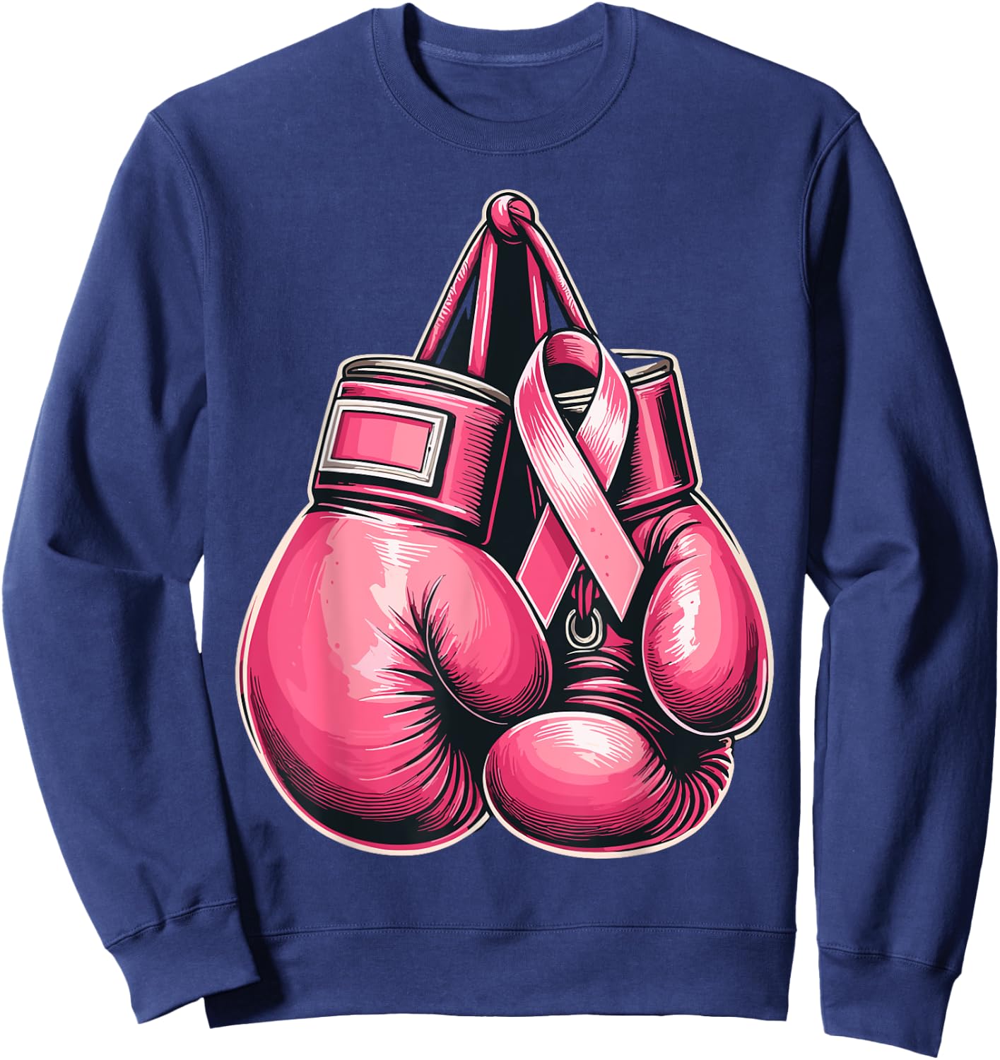 Breast Cancer Boxing Glove Pink Ribbon Awareness Fight Women Sweatshirt - Sweatshirt | Navy