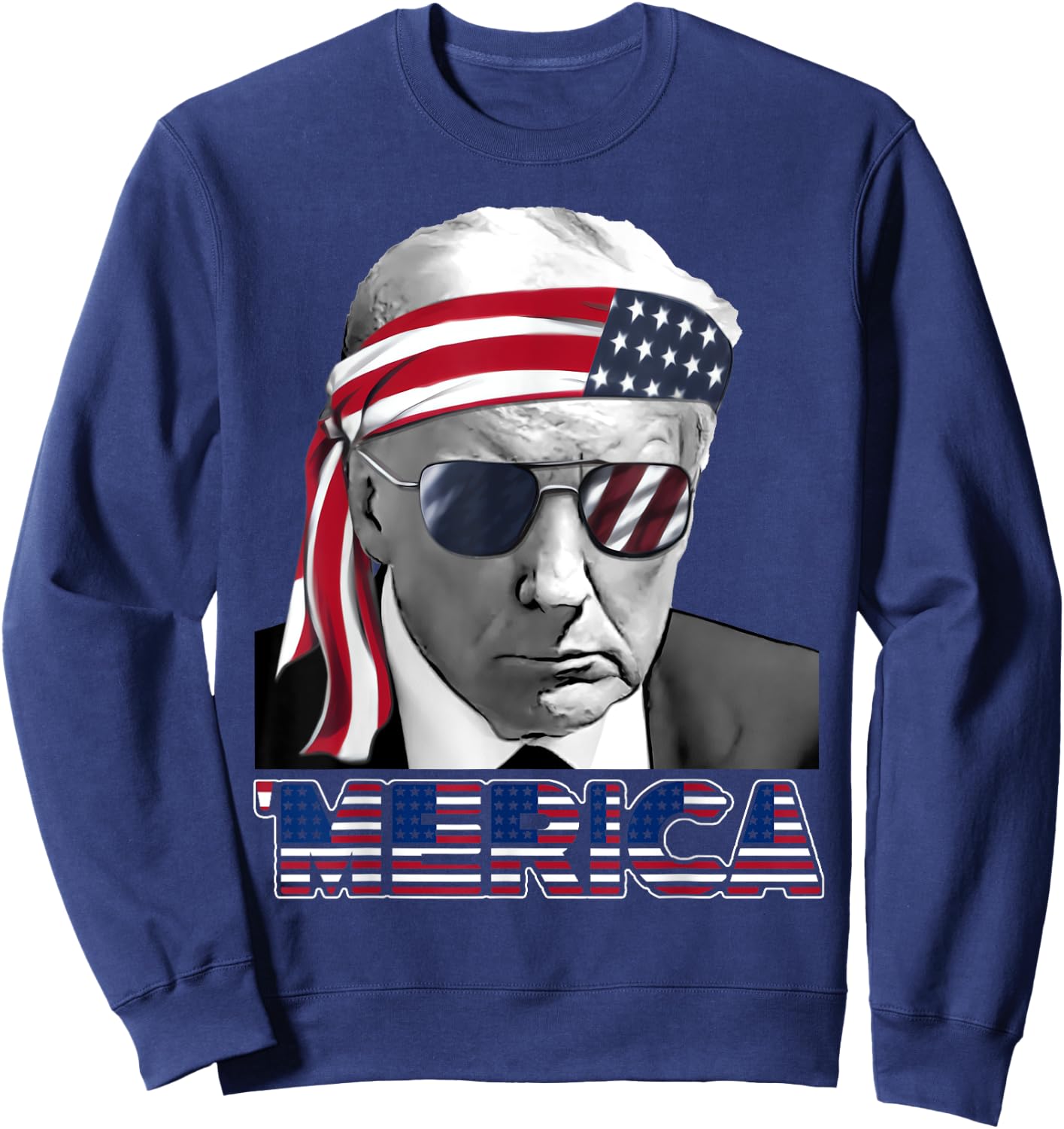 'MERICA TRUMP Happy 4th Of July Trump American Flag Sweatshirt - Sweatshirt | Navy