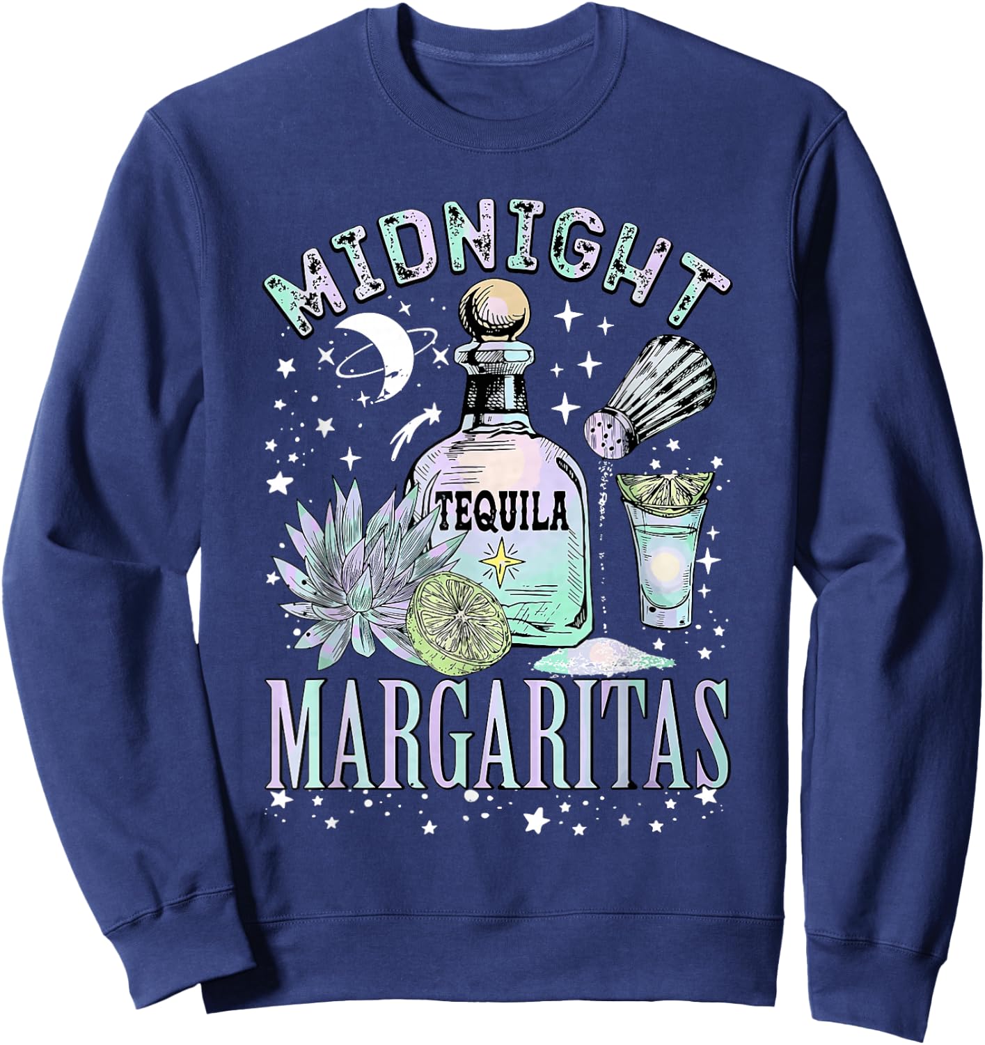 Midnight Margaritas Tequila Bottle Lime Succulent Sweatshirt - Sweatshirt | Navy