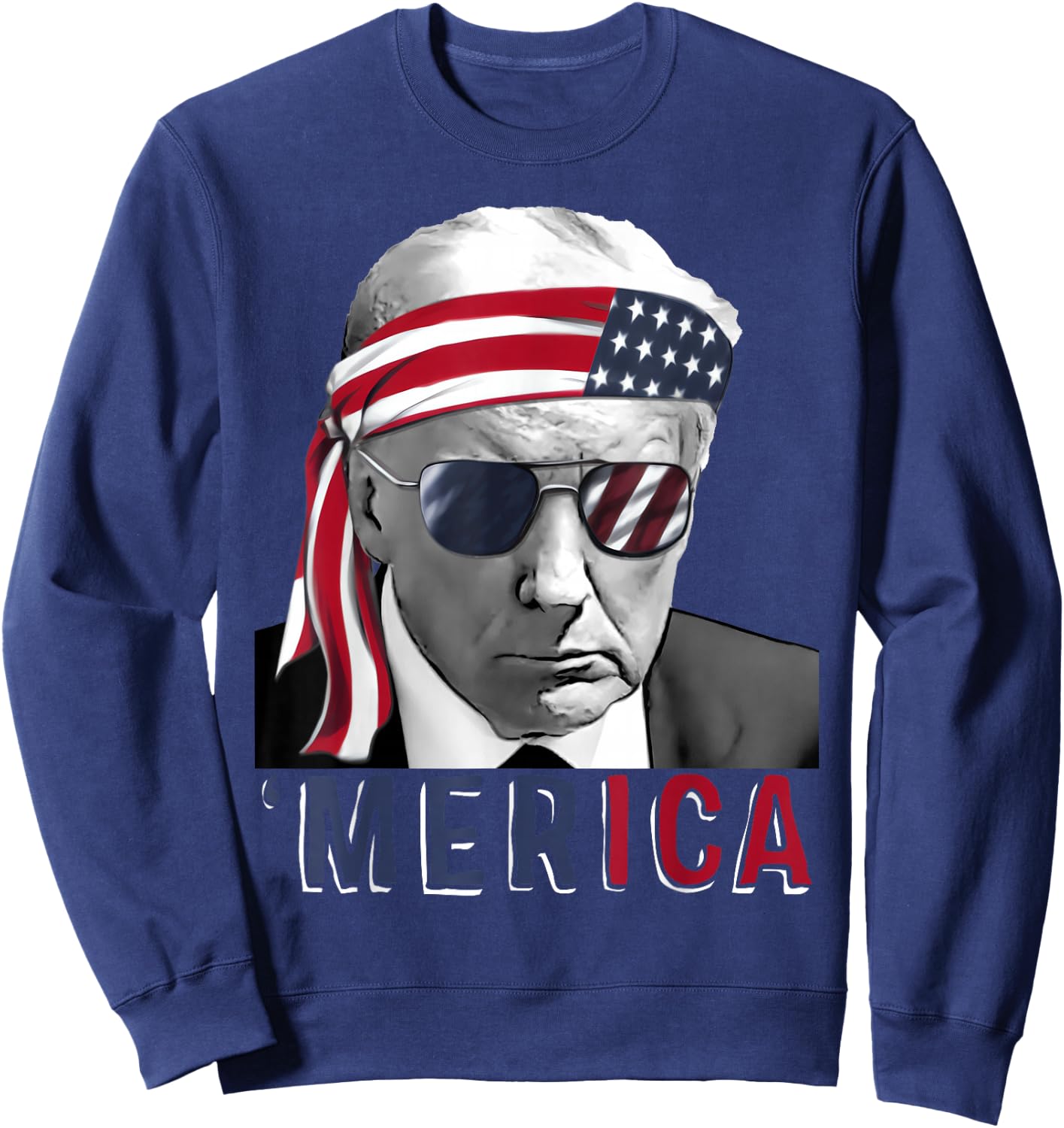 'MERICA TRUMP Happy 4th Of July Trump American Flag USA Sweatshirt - Sweatshirt | Navy