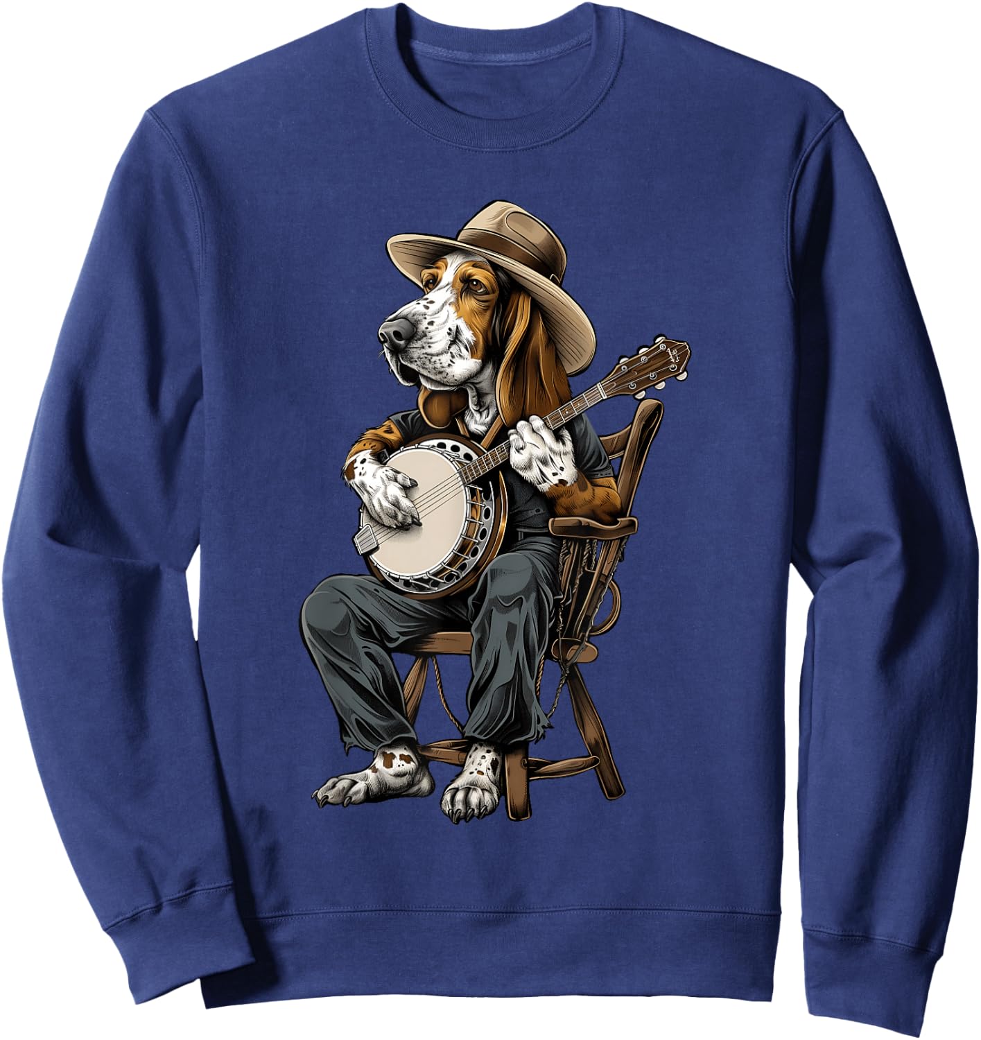 Basset Hound Dog Bluegrass Banjo Player Sweatshirt - Sweatshirt | Navy