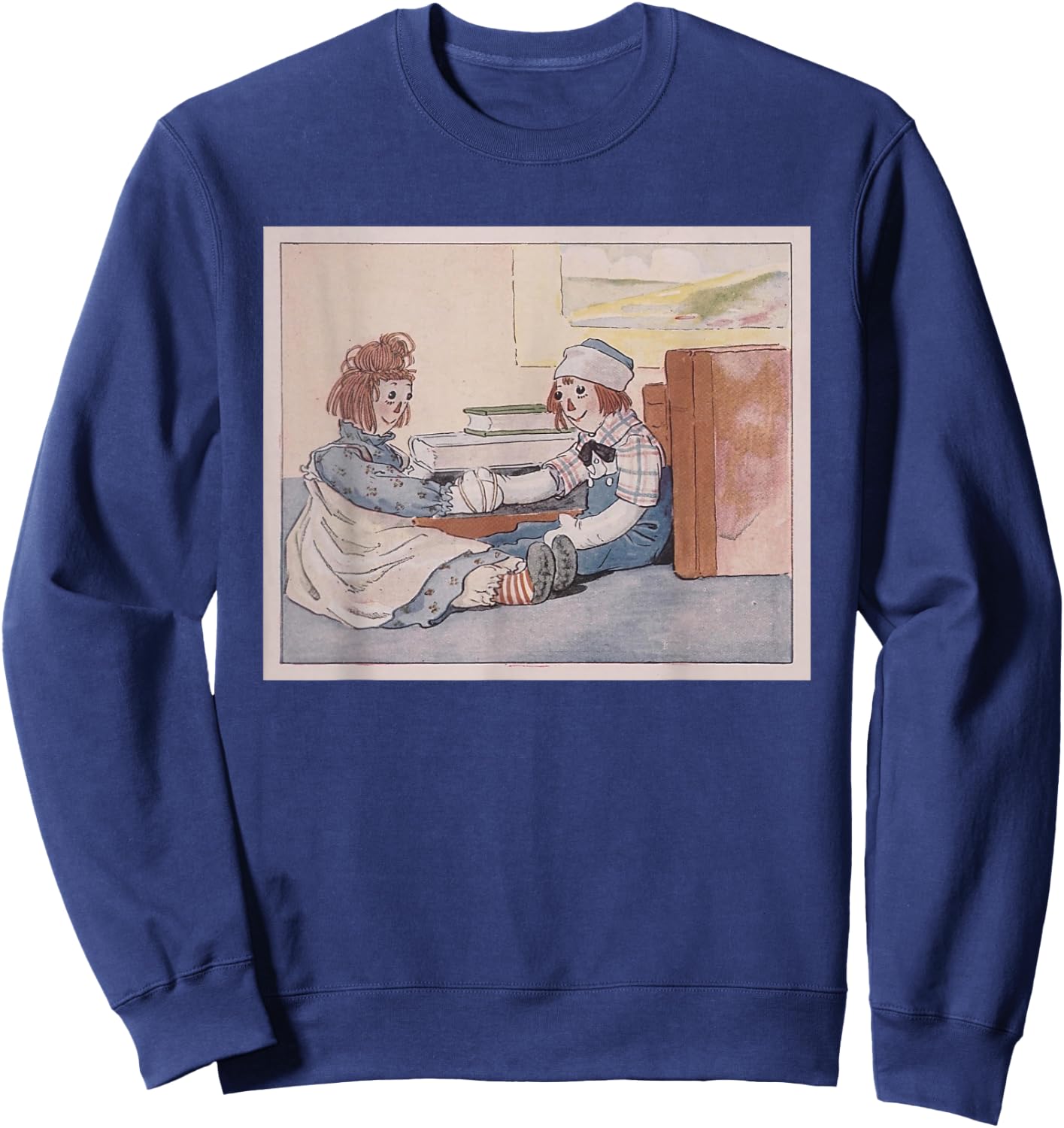 Raggedy Ann & Andy - Their Hands Tied Together Near Books Sweatshirt - Sweatshirt | Navy