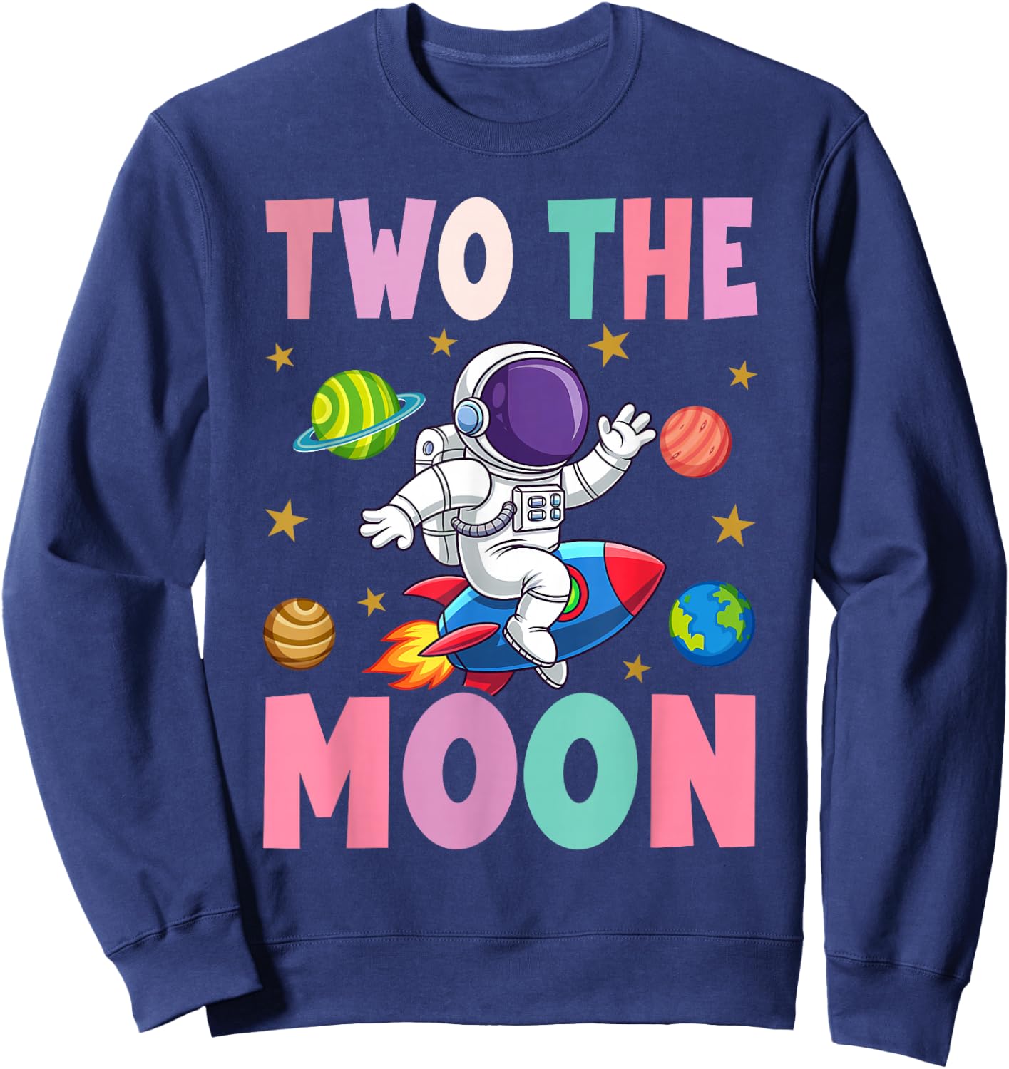 Two The Moon Birthday Outfit Girl 2 Year Old 2nd Bday Sweatshirt - Sweatshirt | Navy