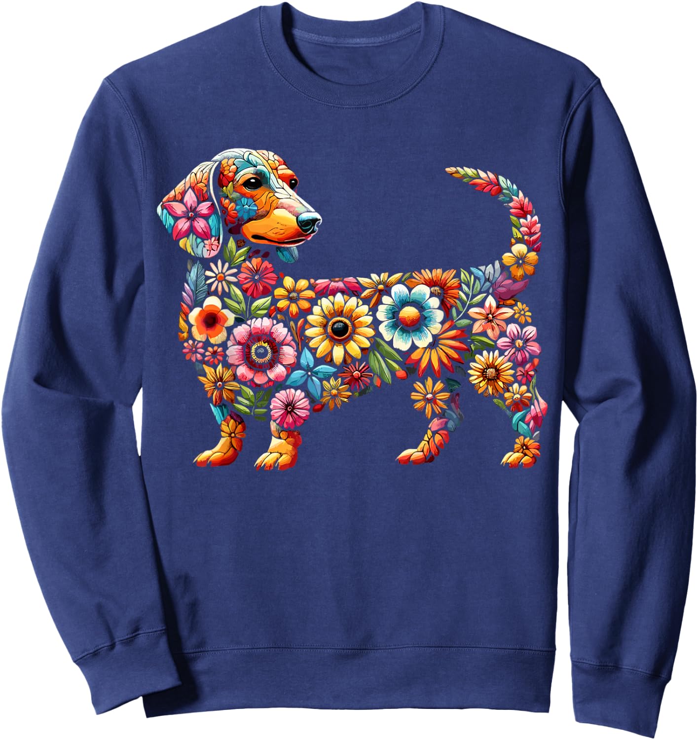 Dachshund Flower Funny Dog Women Girls Kids Sweatshirt - Sweatshirt | Navy