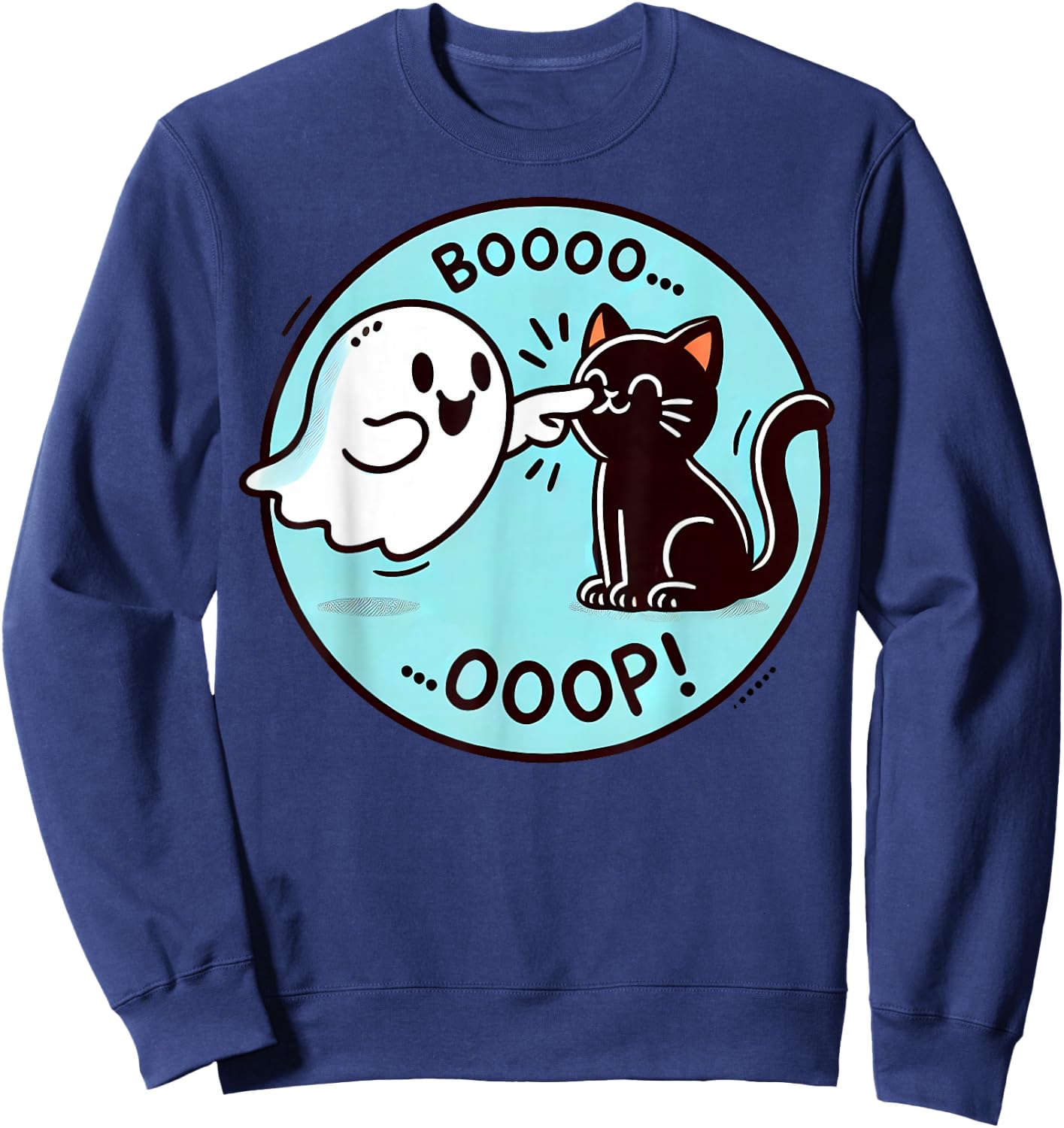 Funny Halloween Ghost Black Cat Boop Easy Lazy Costume Sweatshirt - Sweatshirt | Navy