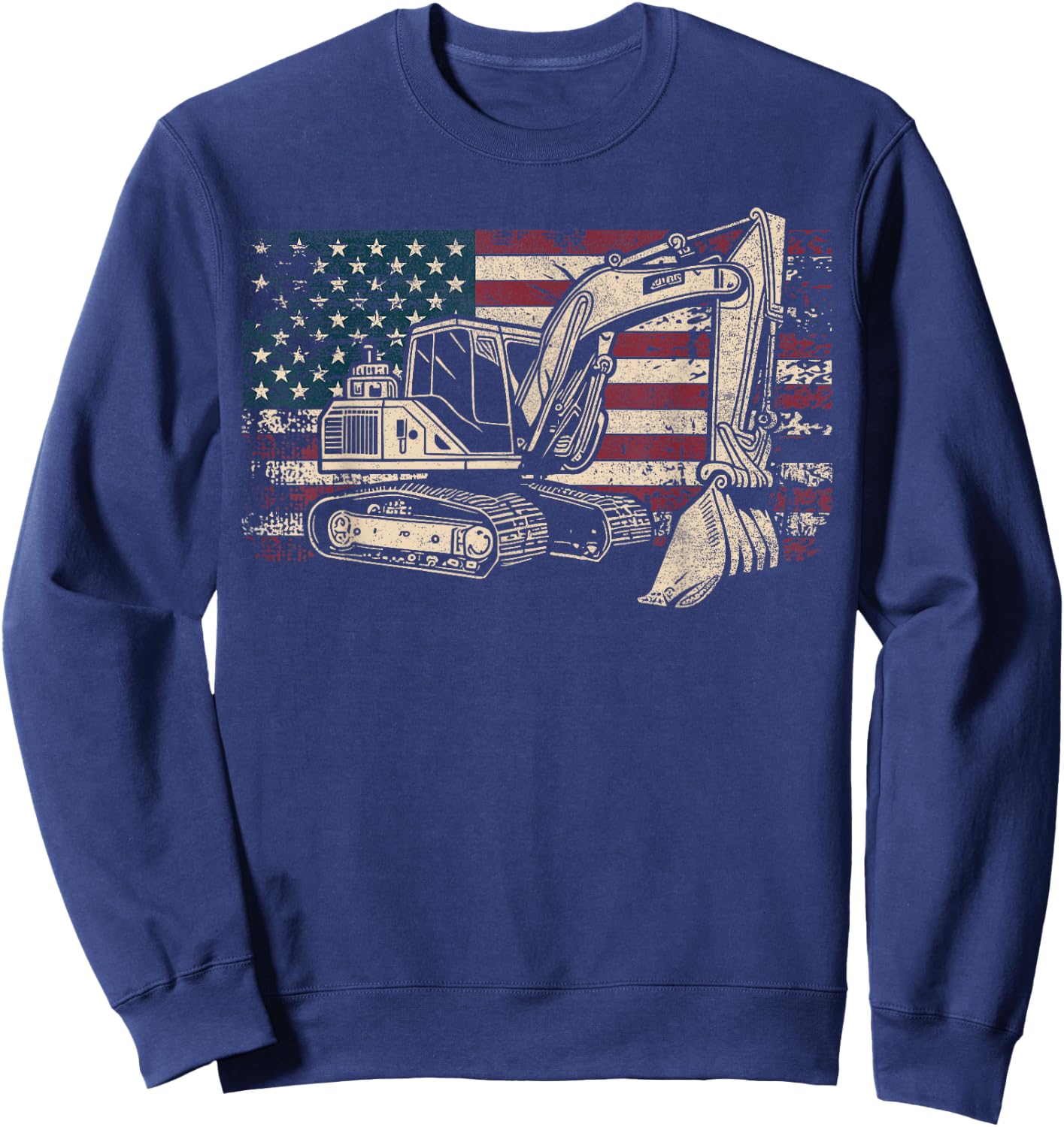 Excavator American Flag Patriotic Excavator 4th of July Sweatshirt - Sweatshirt | Navy